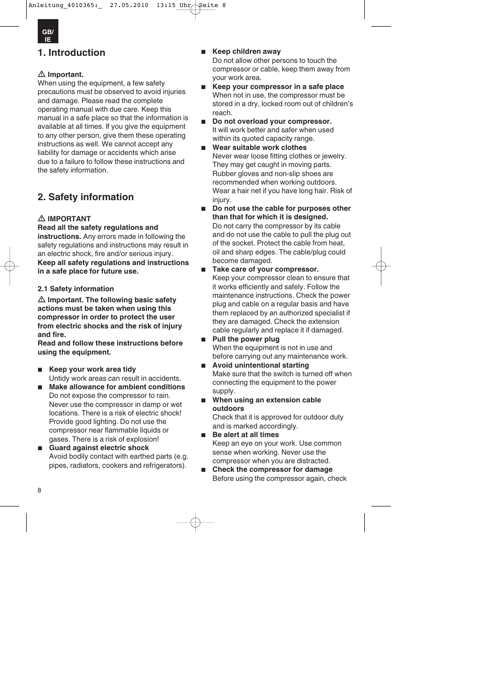 Introduction, Safety information | Parkside PKO 270 A1 User Manual | Page 8 / 20