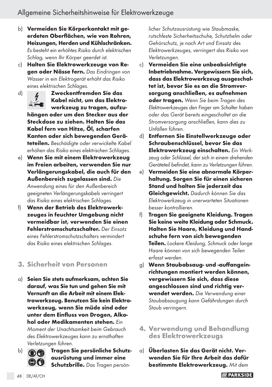 Sicherheit von personen, Verwendung und behandlung des elektrowerkzeugs | Parkside PFS 100 B2 User Manual | Page 48 / 54