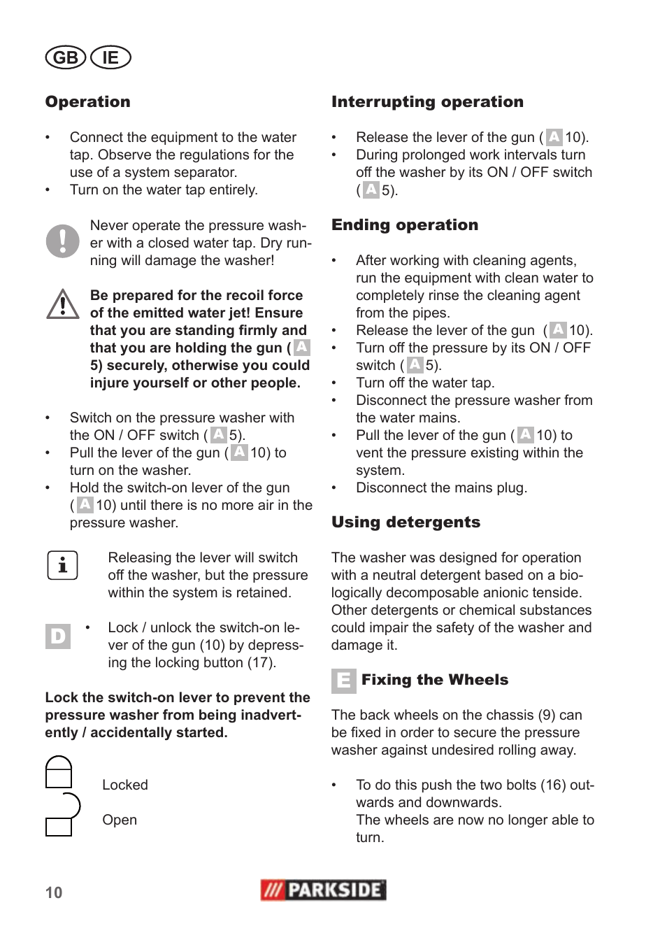 Gb ie | Parkside PHD 100 A1 User Manual | Page 10 / 18