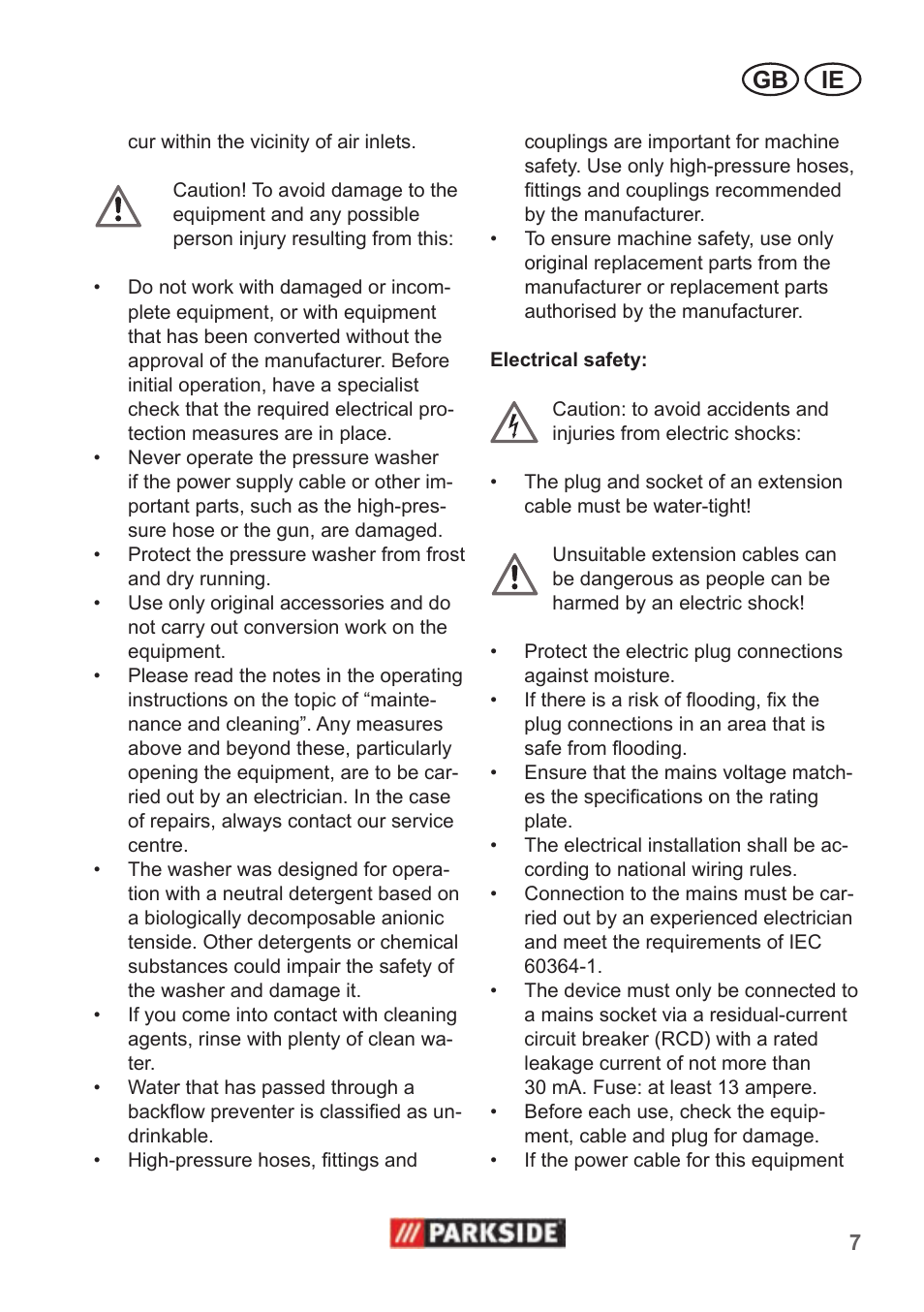 Gb ie | Parkside PHD 100 A1 User Manual | Page 7 / 18
