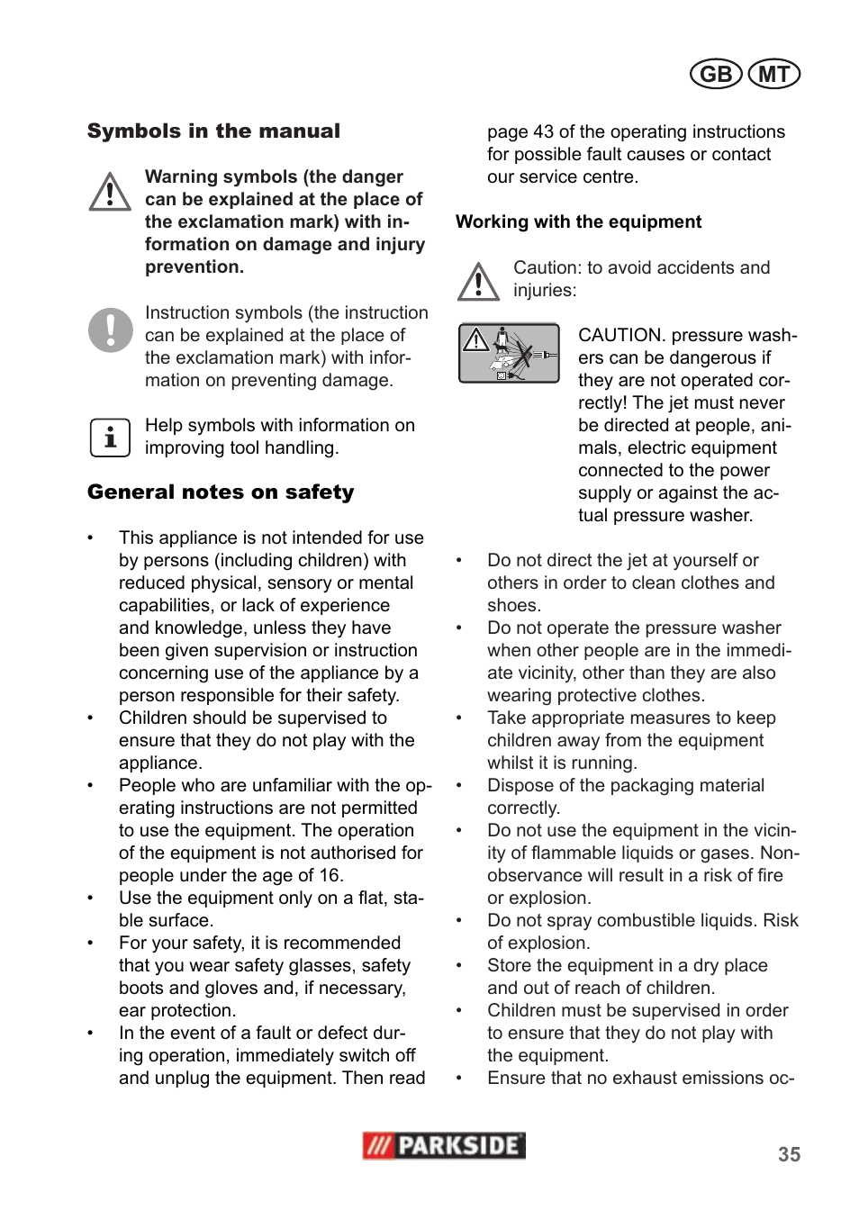 Gb mt | Parkside PHD 100 A1 User Manual | Page 35 / 58