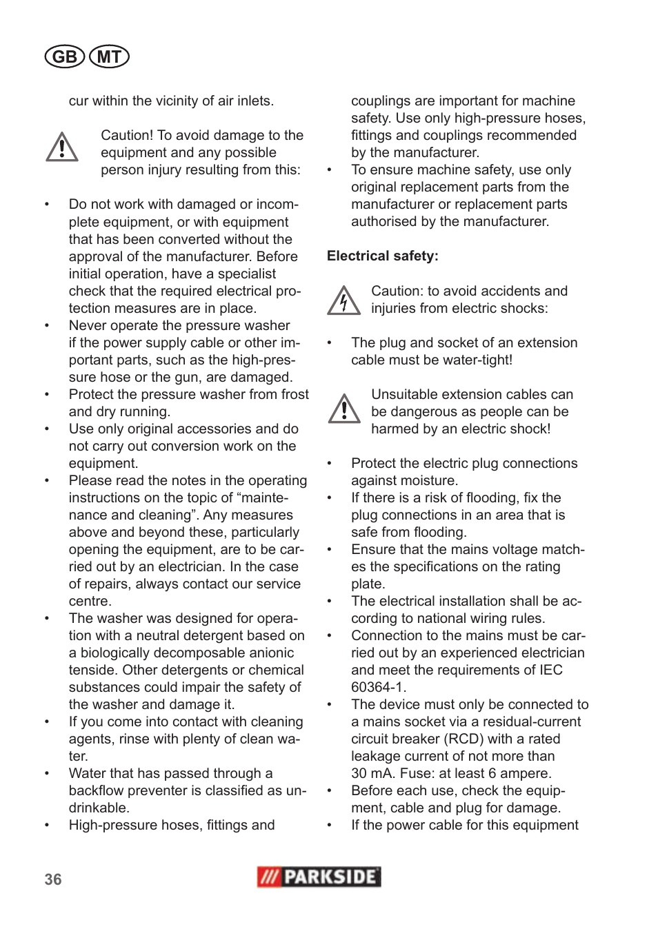 Gb mt | Parkside PHD 100 A1 User Manual | Page 36 / 58