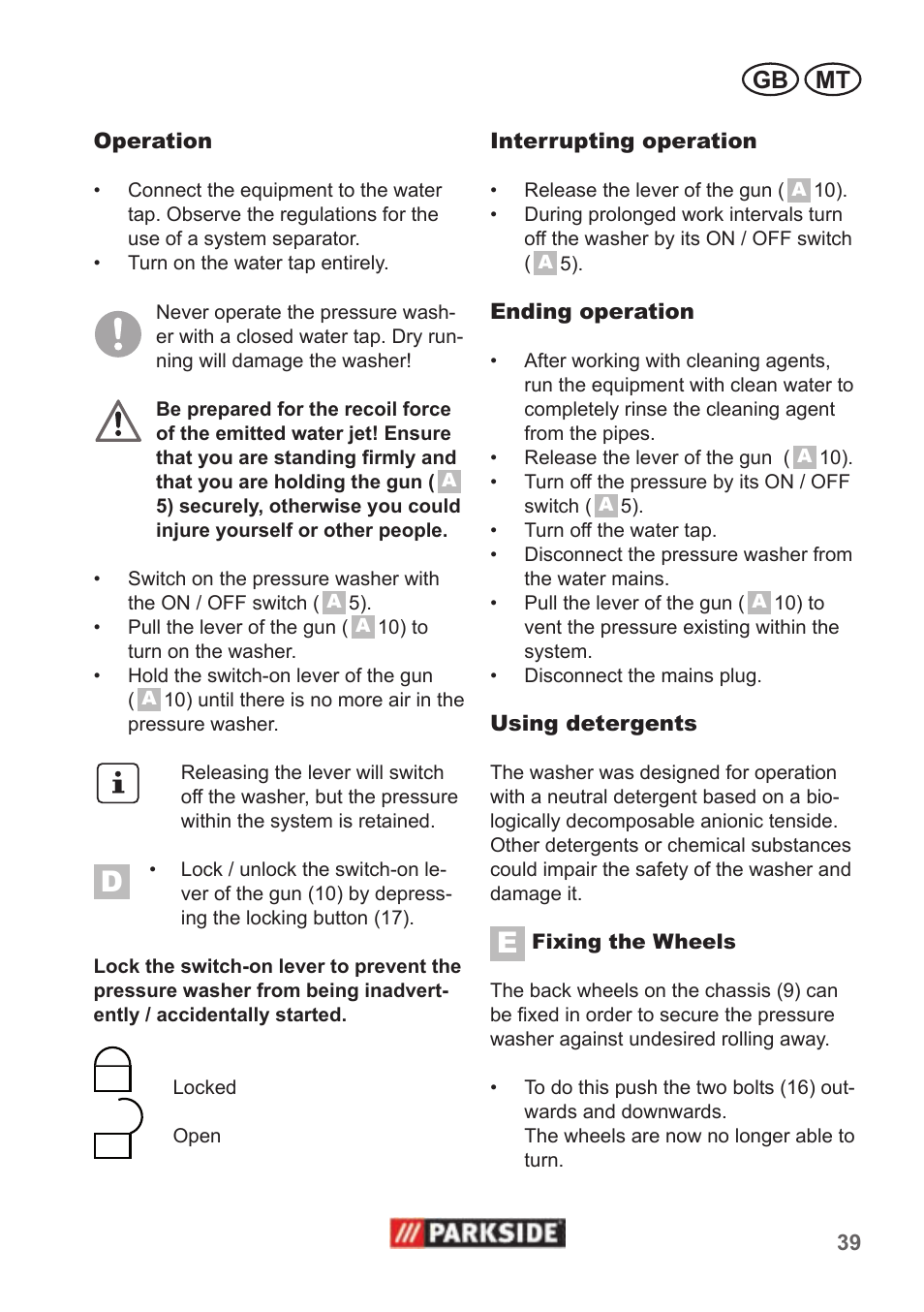 Gb mt | Parkside PHD 100 A1 User Manual | Page 39 / 58