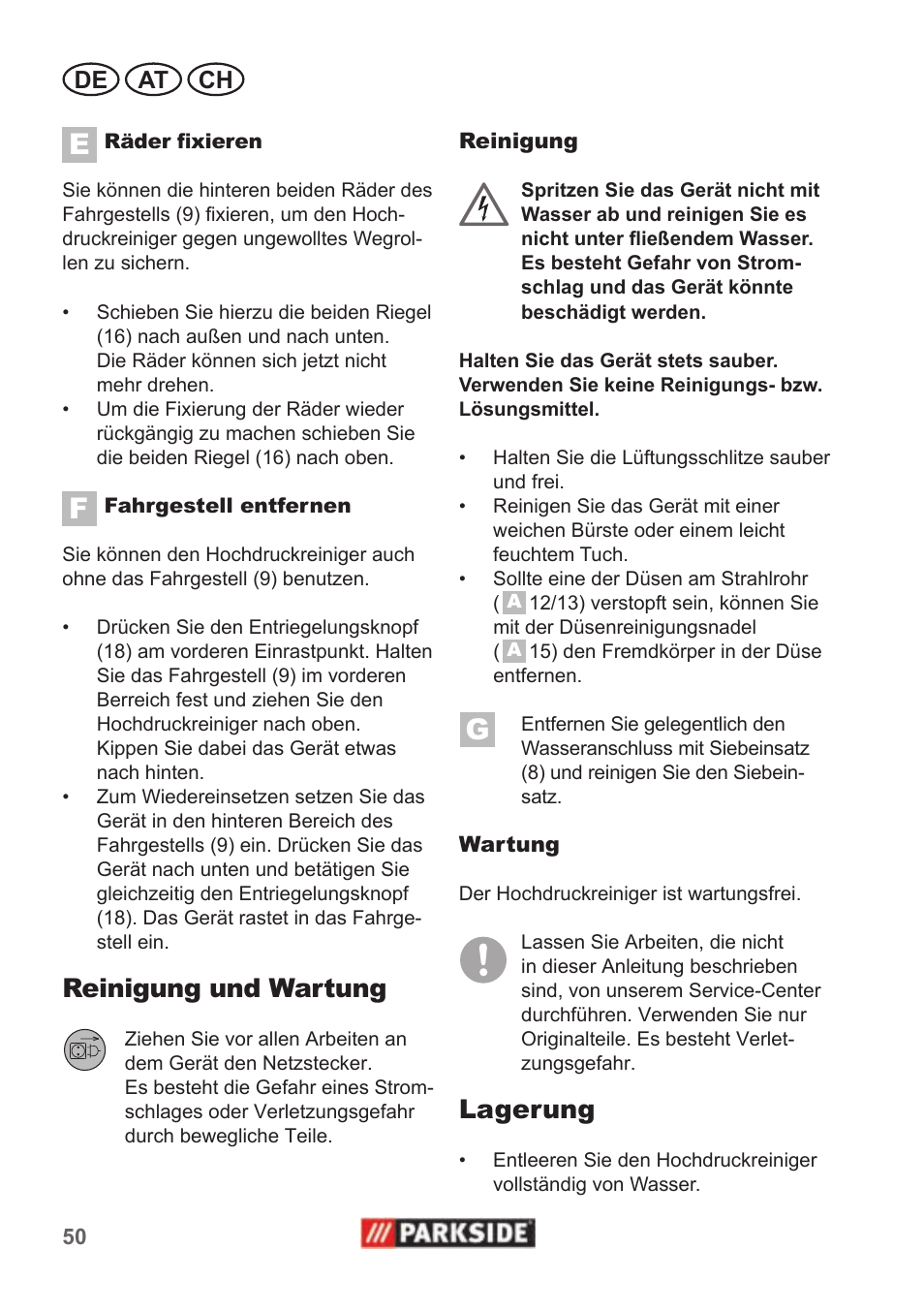 Reinigung und wartung, Lagerung | Parkside PHD 100 A1 User Manual | Page 50 / 58