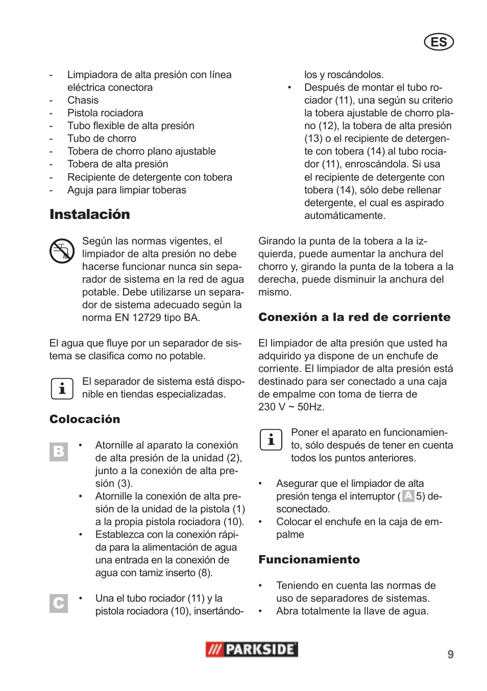 Instalación | Parkside PHD 100 A1 User Manual | Page 9 / 58