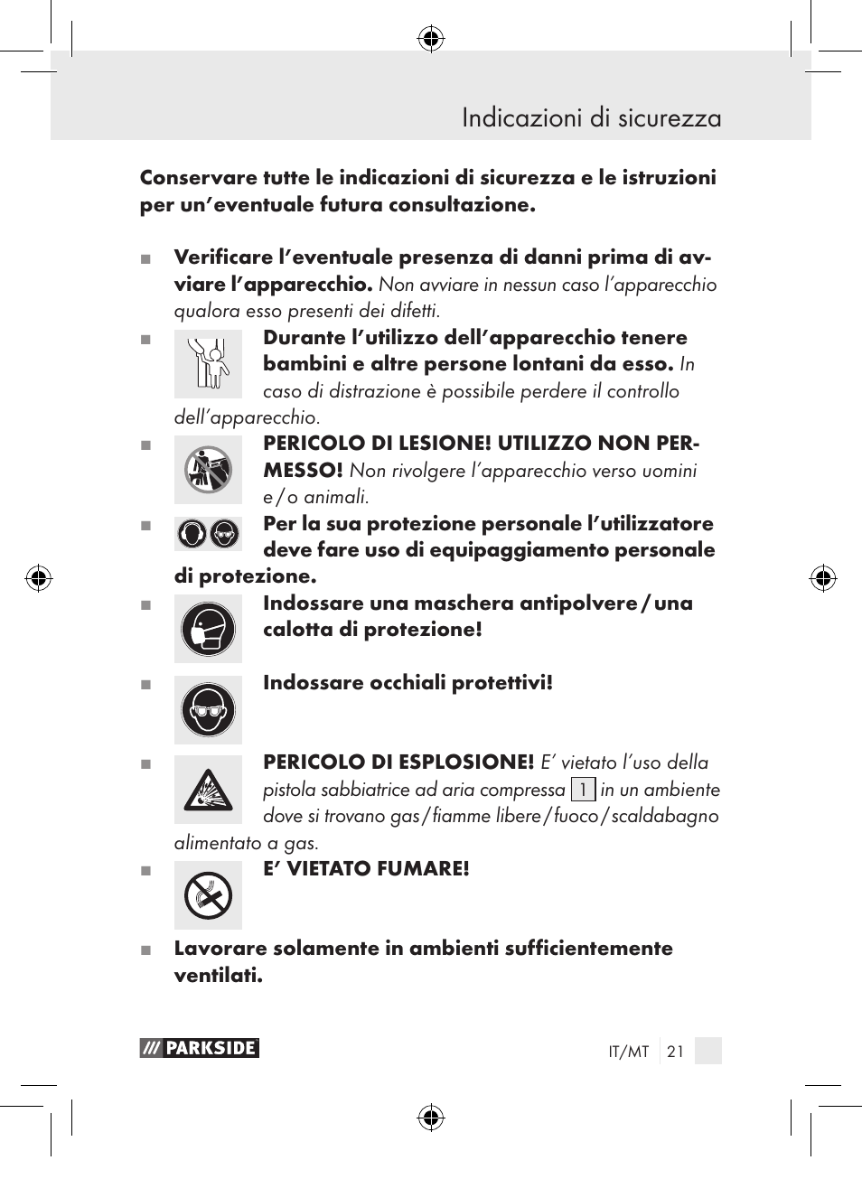Indicazioni di sicurezza | Parkside PDSP 1000 A1 User Manual | Page 21 / 65
