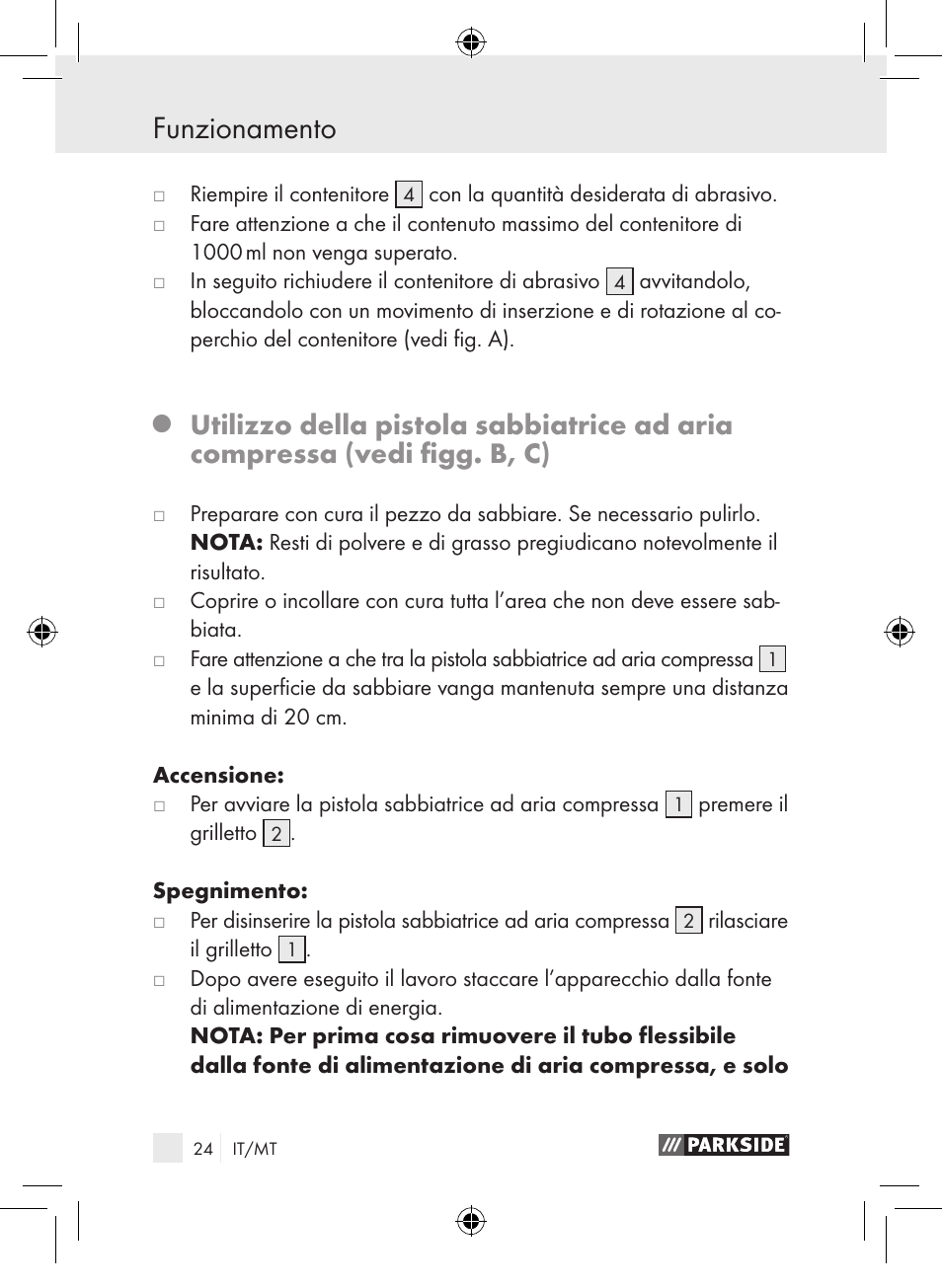 Funzionamento | Parkside PDSP 1000 A1 User Manual | Page 24 / 65