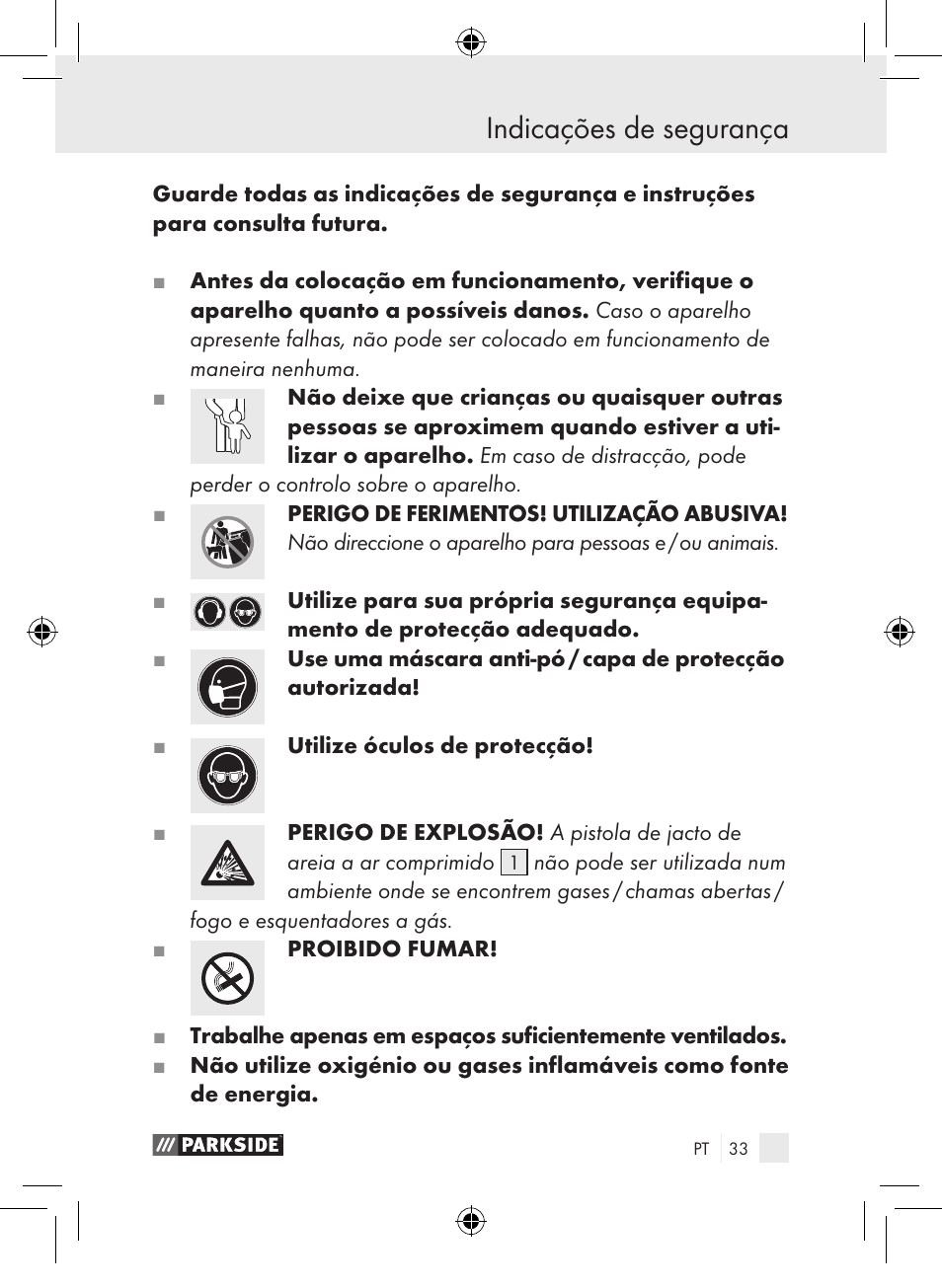 Indicações de segurança | Parkside PDSP 1000 A1 User Manual | Page 33 / 65
