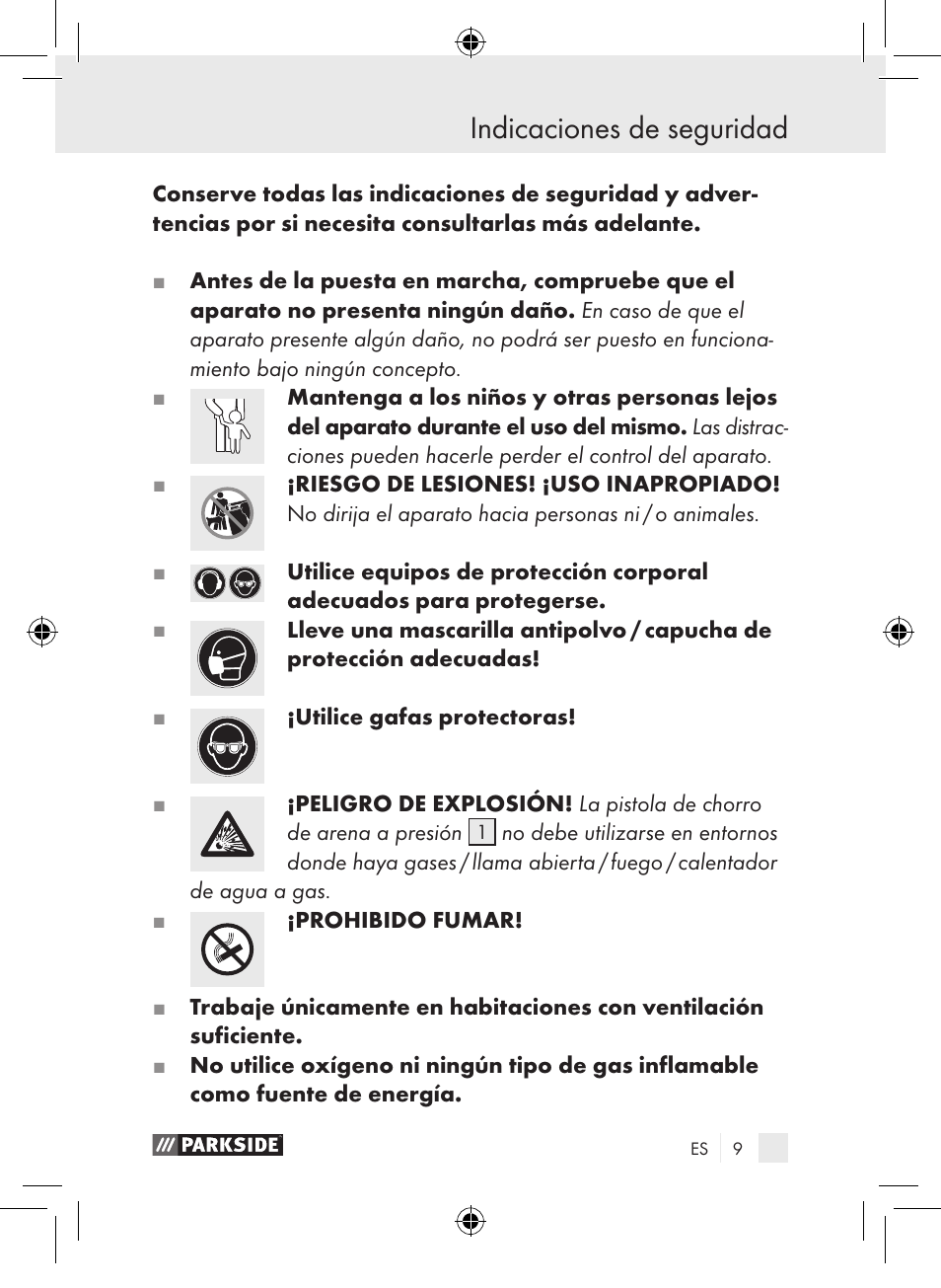 Indicaciones de seguridad | Parkside PDSP 1000 A1 User Manual | Page 9 / 65
