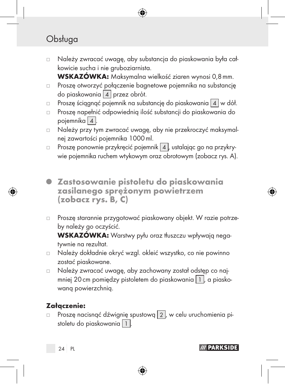 Obsługa | Parkside PDSP 1000 A1 User Manual | Page 24 / 89