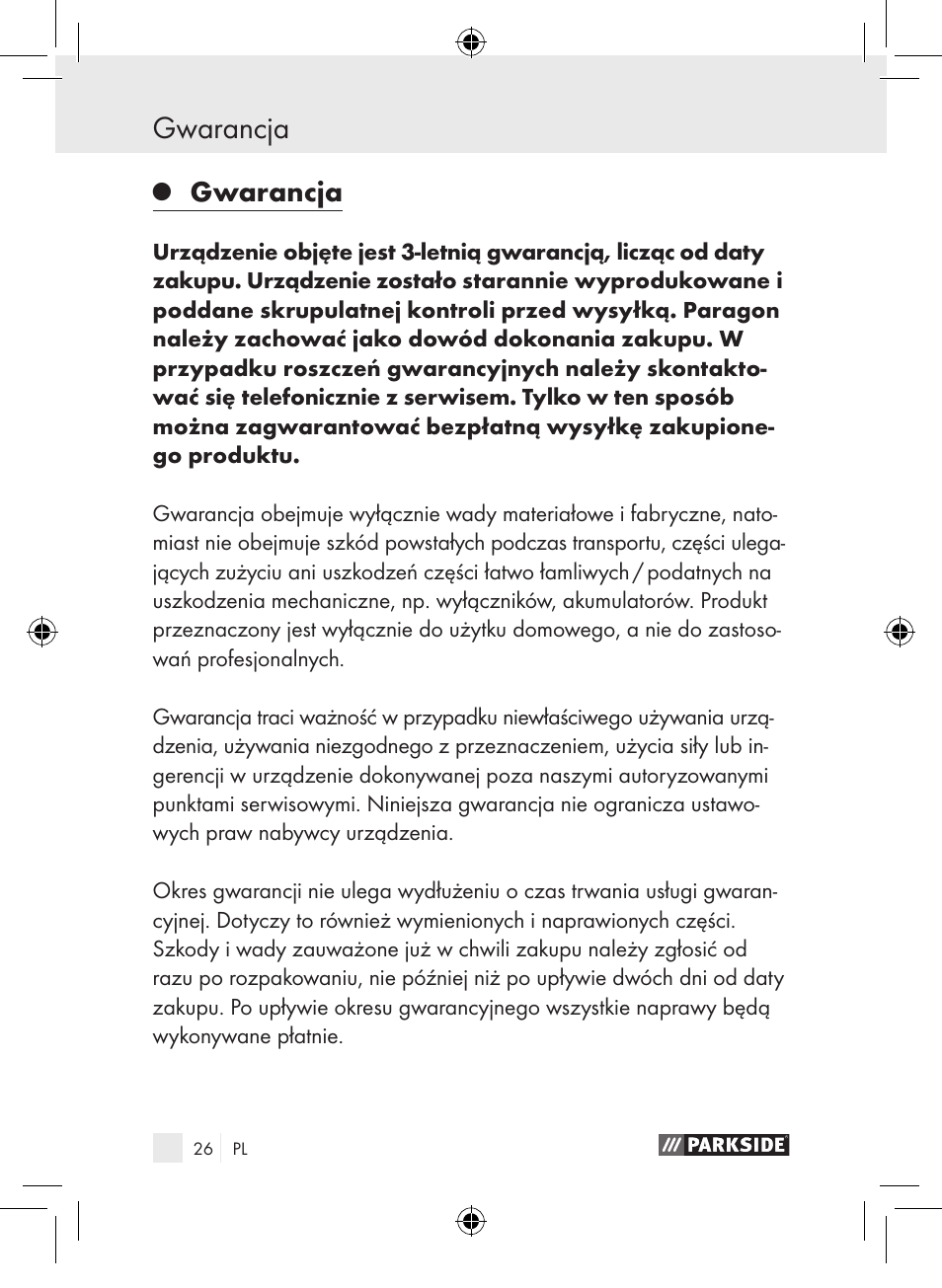 Gwarancja / usuwanie gwarancja, Gwarancja | Parkside PDSP 1000 A1 User Manual | Page 26 / 89