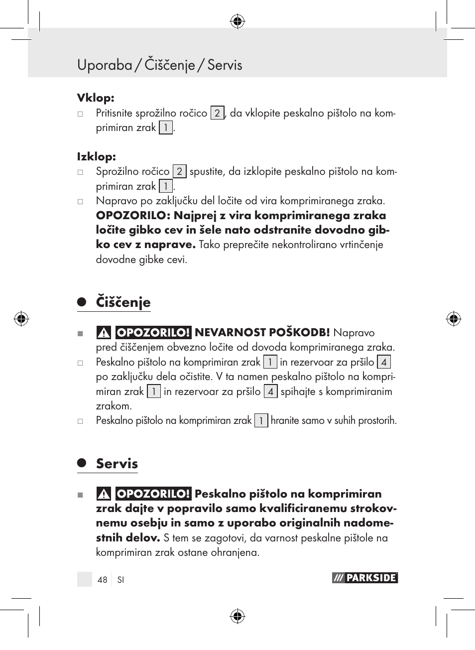 Uporaba / čiščenje / servis, Čiščenje, Servis | Parkside PDSP 1000 A1 User Manual | Page 48 / 89