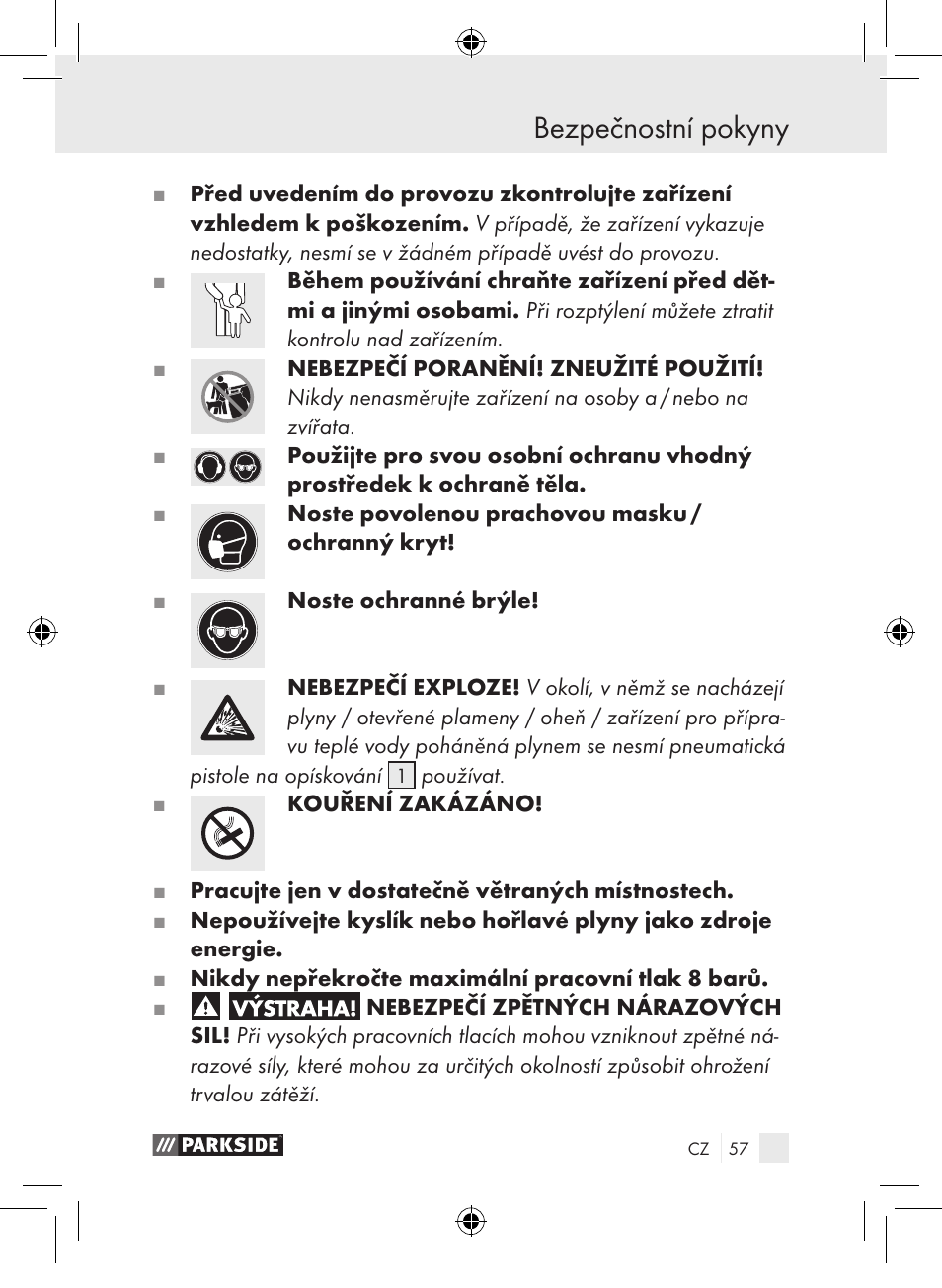 Bezpečnostní pokyny | Parkside PDSP 1000 A1 User Manual | Page 57 / 89
