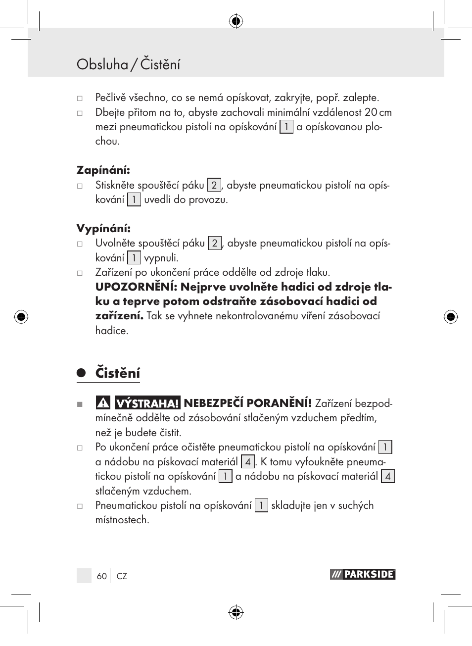 Obsluha / čistění, Čistění | Parkside PDSP 1000 A1 User Manual | Page 60 / 89