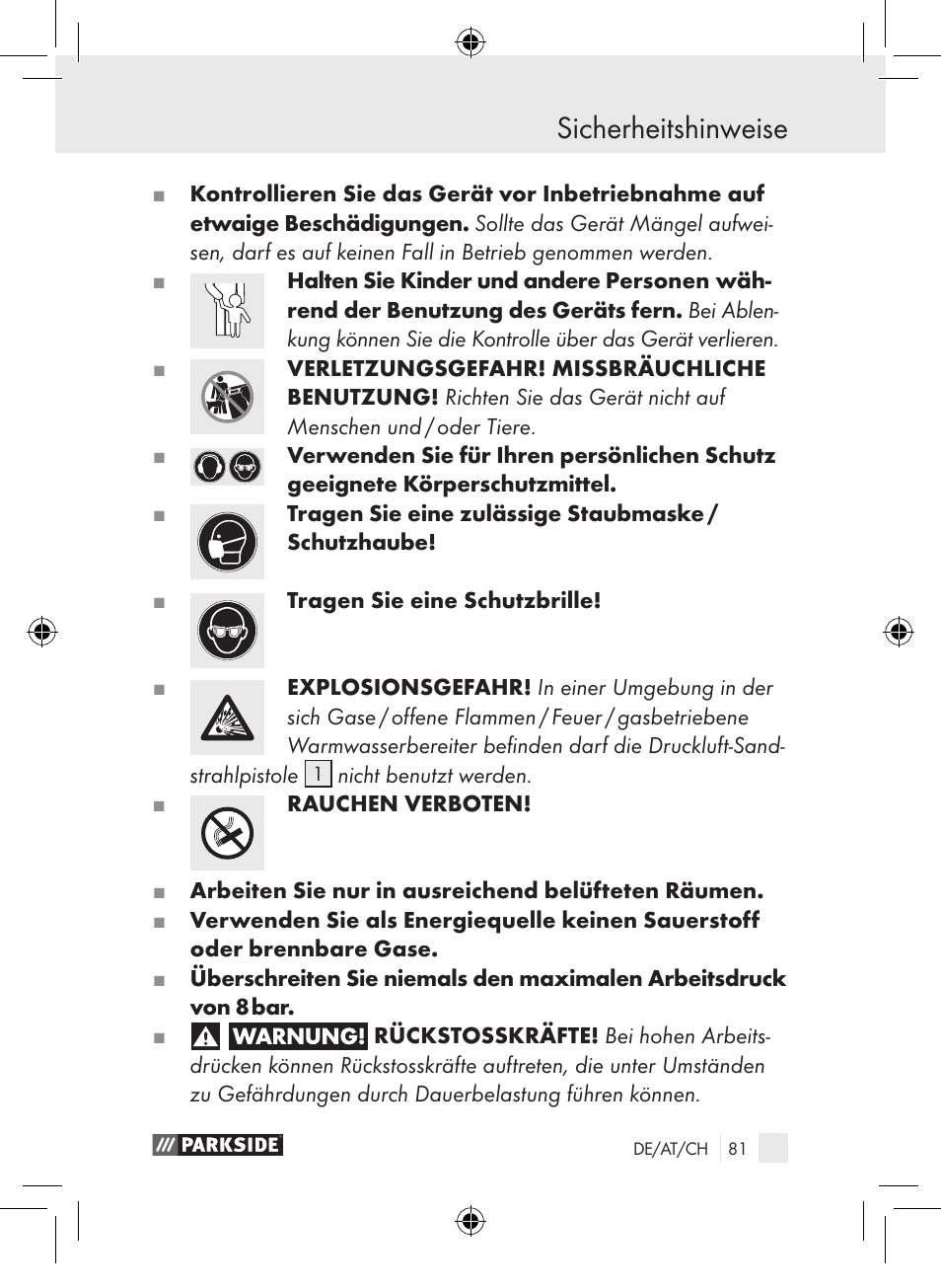 Sicherheitshinweise | Parkside PDSP 1000 A1 User Manual | Page 81 / 89