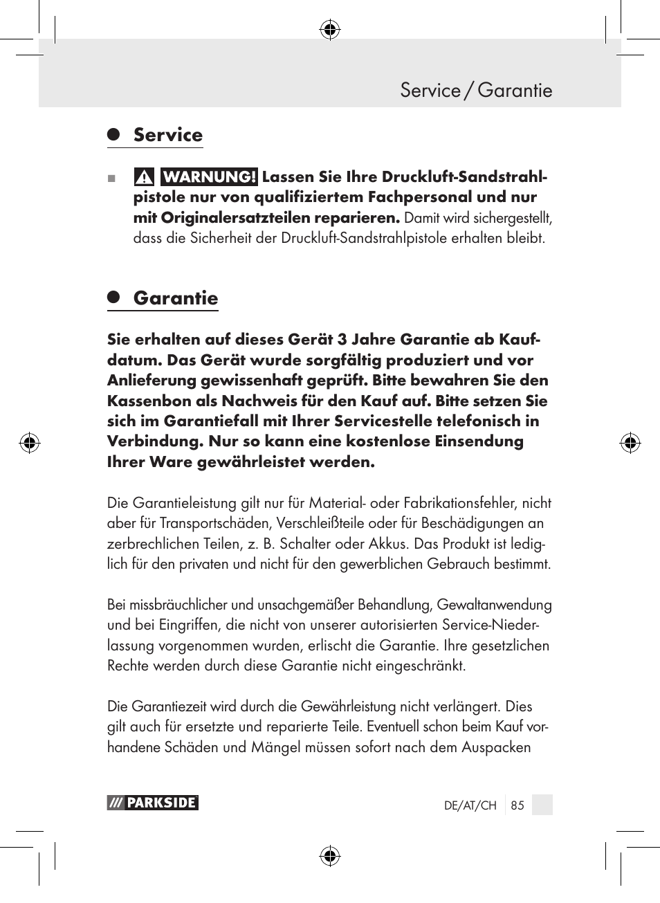 Service / garantie, Service, Garantie | Parkside PDSP 1000 A1 User Manual | Page 85 / 89