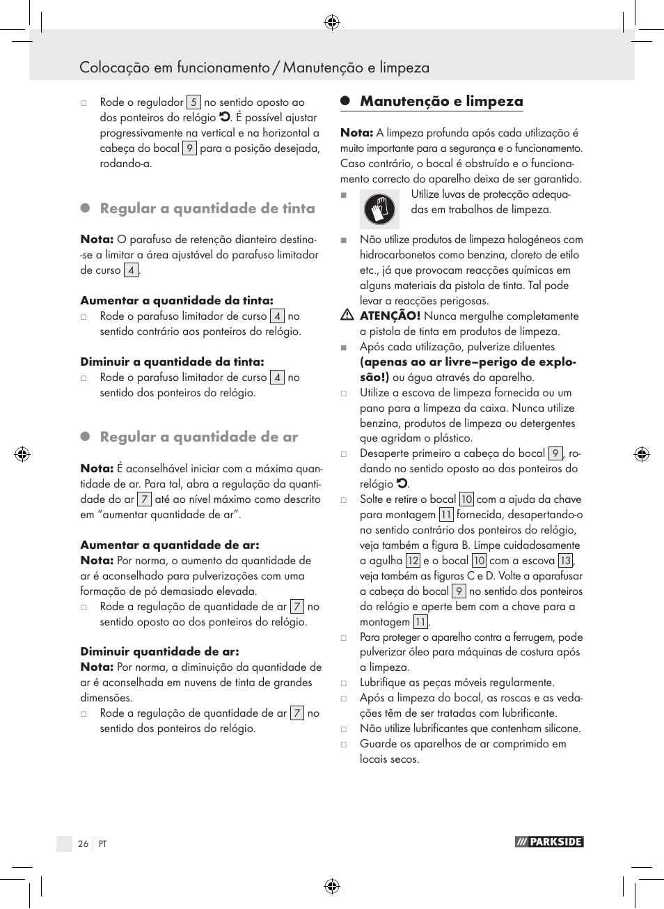 Colocação em funcionamento / manutenção e limpeza, Regular a quantidade de tinta, Regular a quantidade de ar | Manutenção e limpeza | Parkside PDFP 500 A1 User Manual | Page 26 / 45