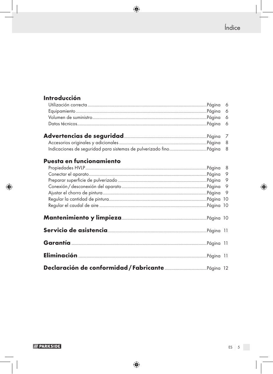 Índice | Parkside PDFP 500 A1 User Manual | Page 5 / 45