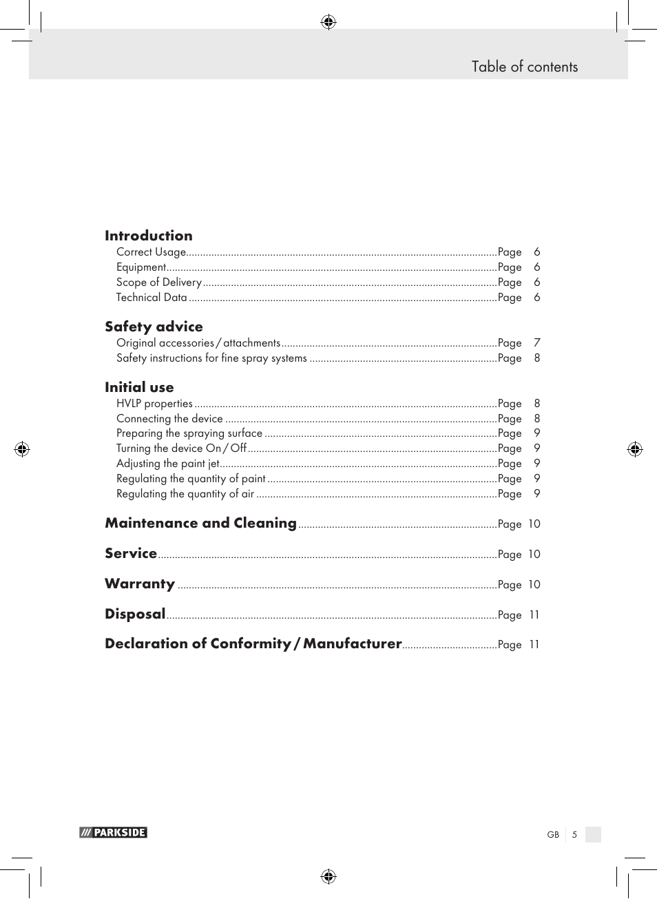 Parkside PDFP 500 A1 User Manual | Page 5 / 61