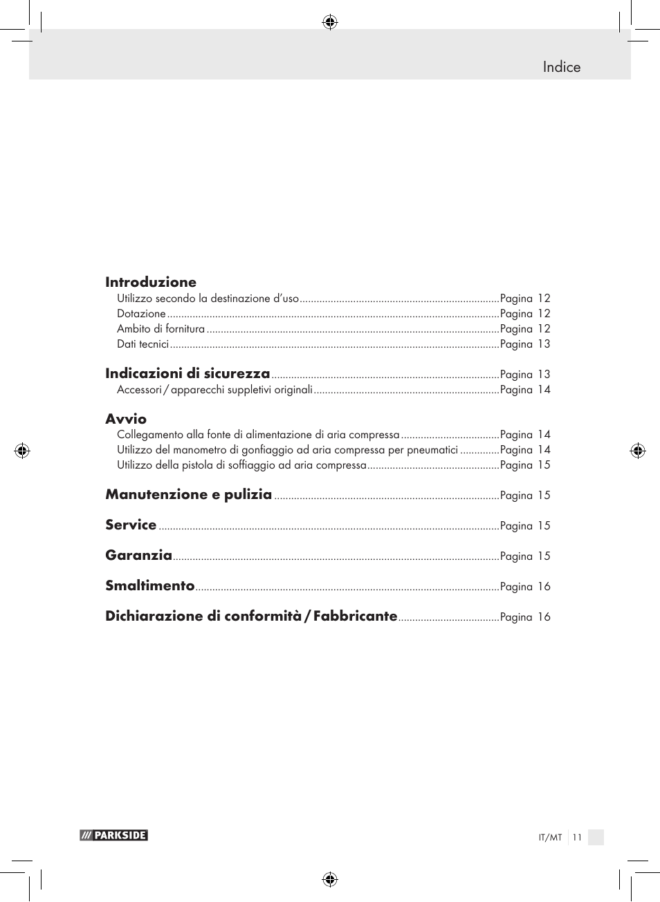 Indice | Parkside PDSS A1 User Manual | Page 11 / 35