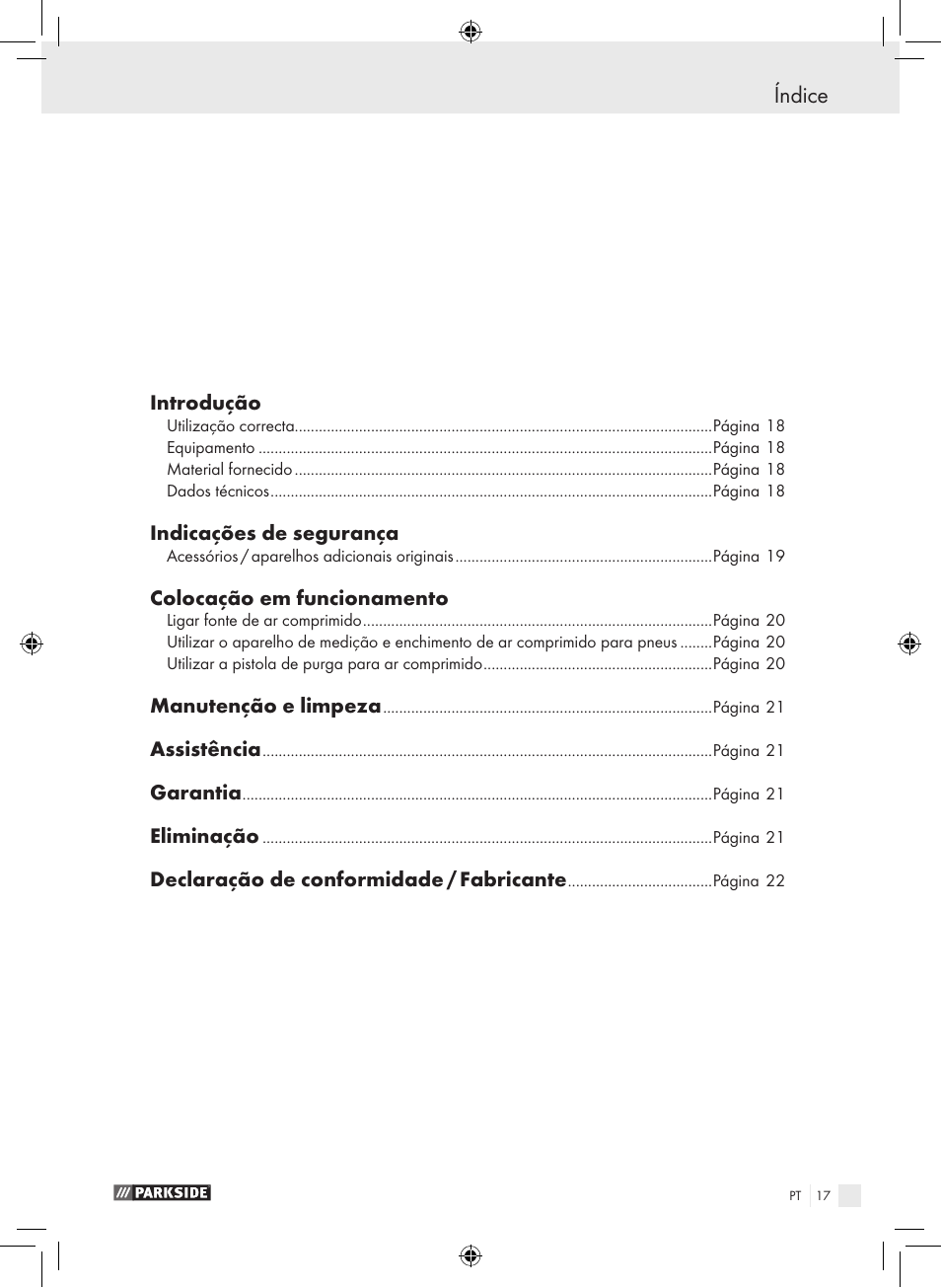 Índice | Parkside PDSS A1 User Manual | Page 17 / 35
