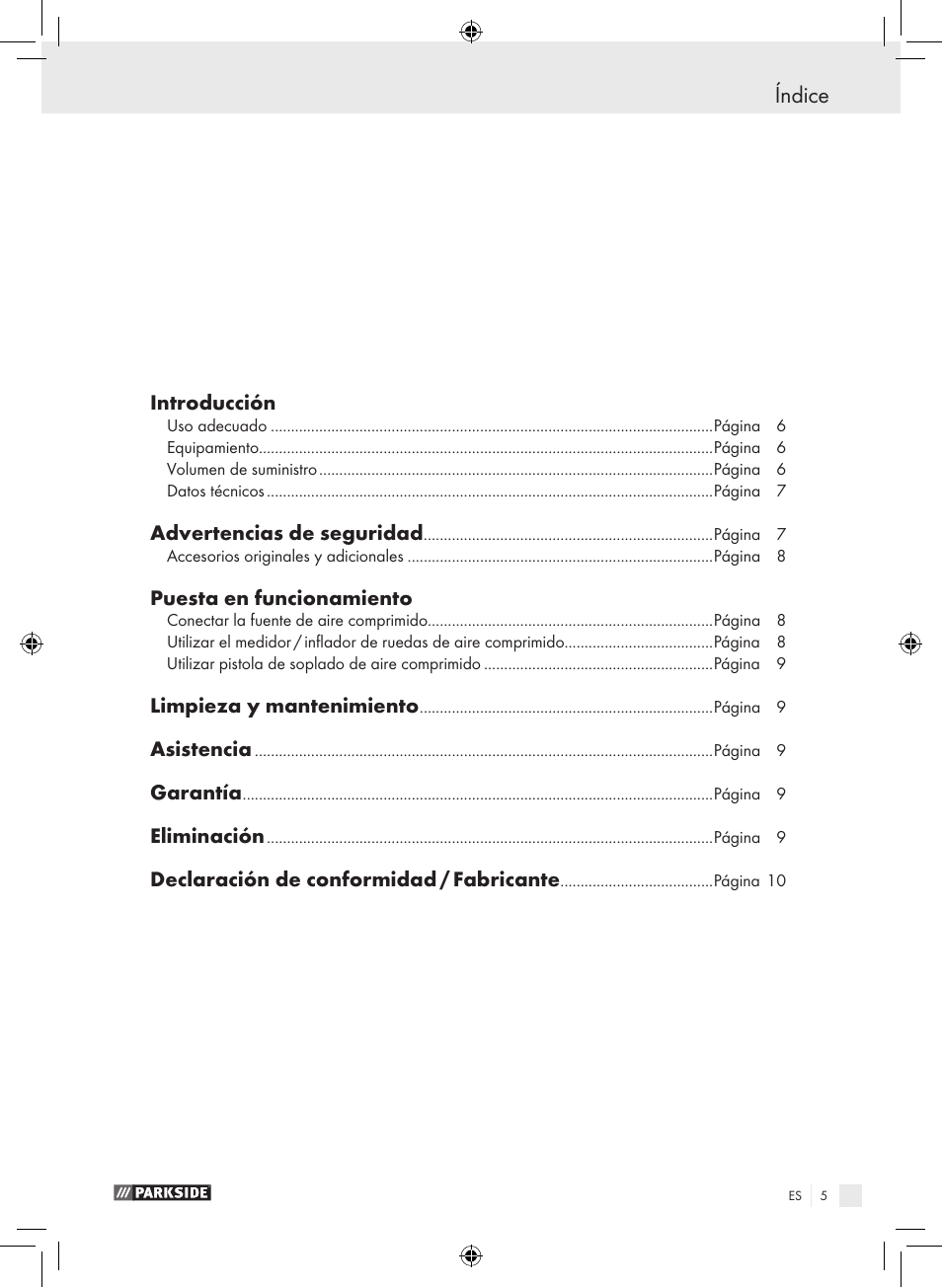 Índice | Parkside PDSS A1 User Manual | Page 5 / 35
