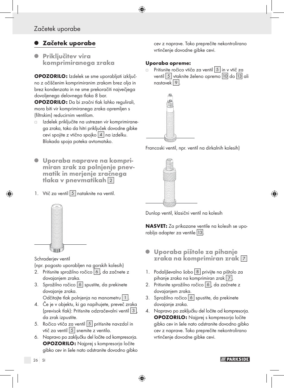 Začetek uporabe, Priključitev vira komprimiranega zraka | Parkside PDSS A1 User Manual | Page 26 / 49