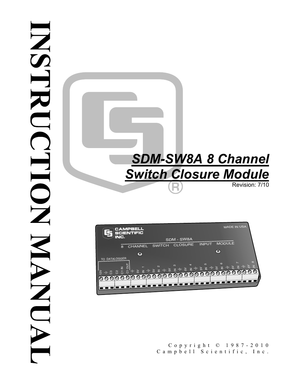 Campbell Scientific SDM-SW8A 8-Channel Switch Closure Input Module User Manual | 28 pages