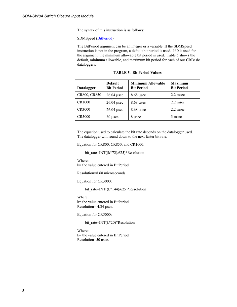 Campbell Scientific SDM-SW8A 8-Channel Switch Closure Input Module User Manual | Page 12 / 28