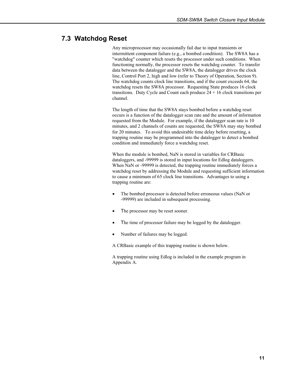 3 watchdog reset | Campbell Scientific SDM-SW8A 8-Channel Switch Closure Input Module User Manual | Page 15 / 28