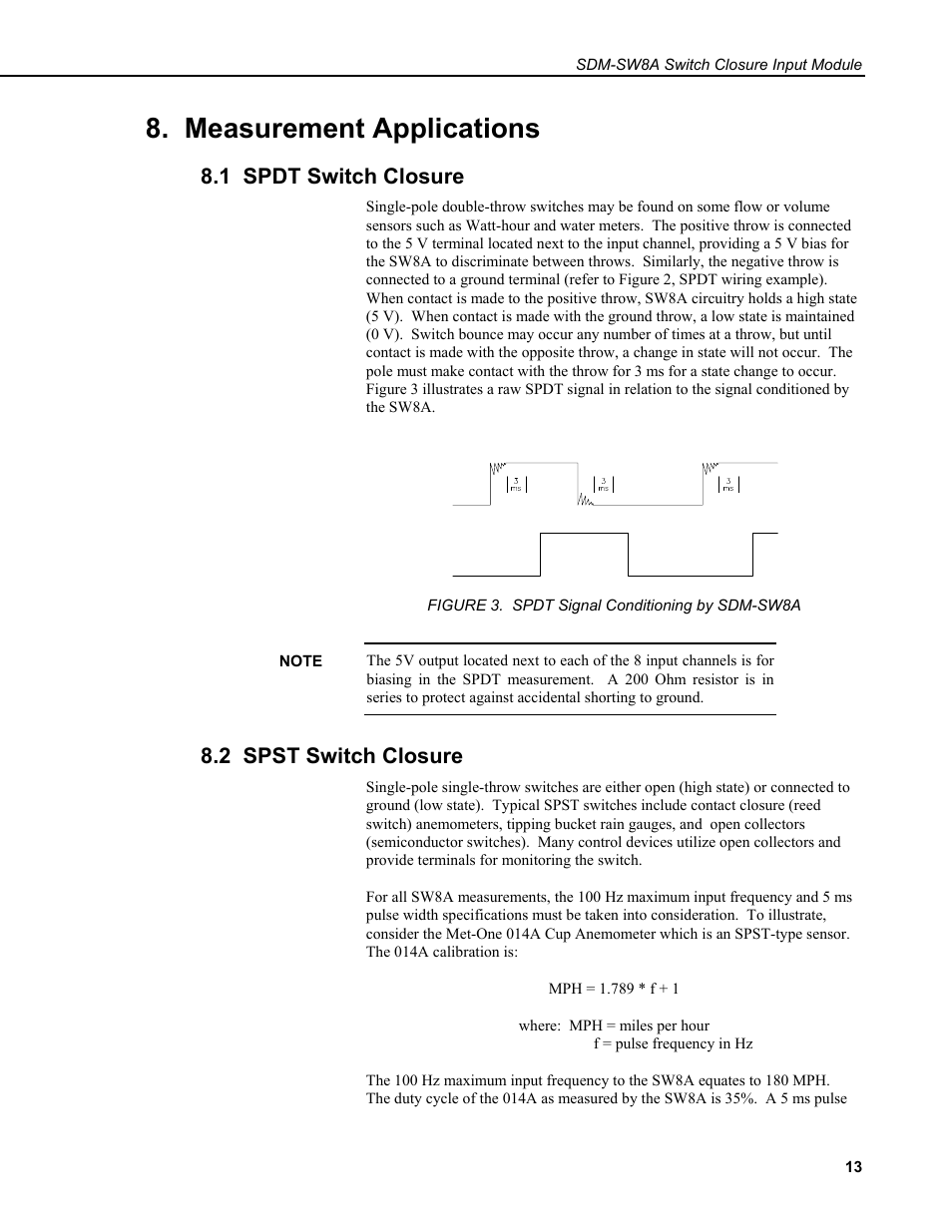 Measurement applications, 1 spdt switch closure, 2 spst switch closure | Campbell Scientific SDM-SW8A 8-Channel Switch Closure Input Module User Manual | Page 17 / 28