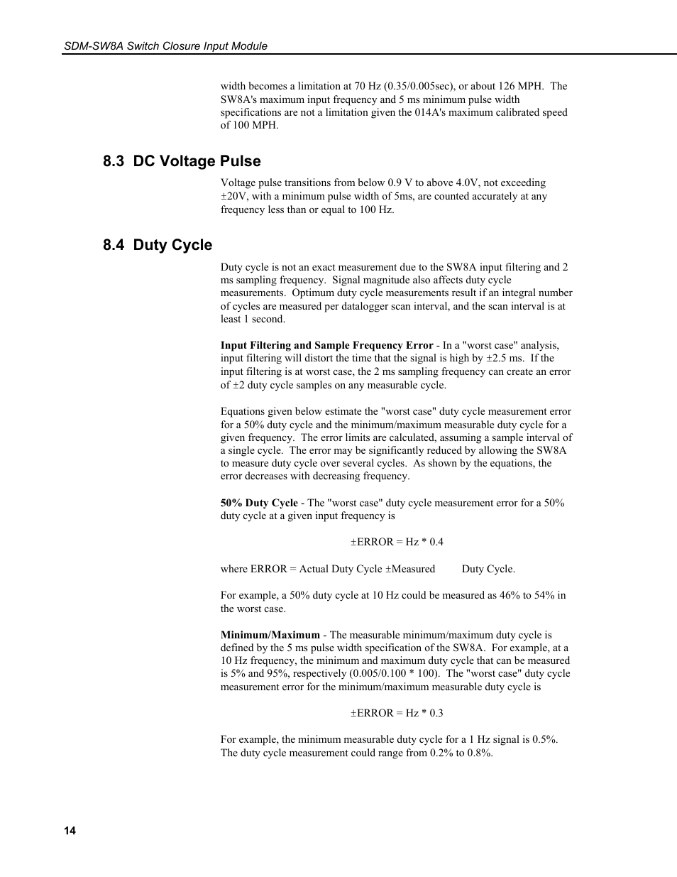 3 dc voltage pulse, 4 duty cycle | Campbell Scientific SDM-SW8A 8-Channel Switch Closure Input Module User Manual | Page 18 / 28