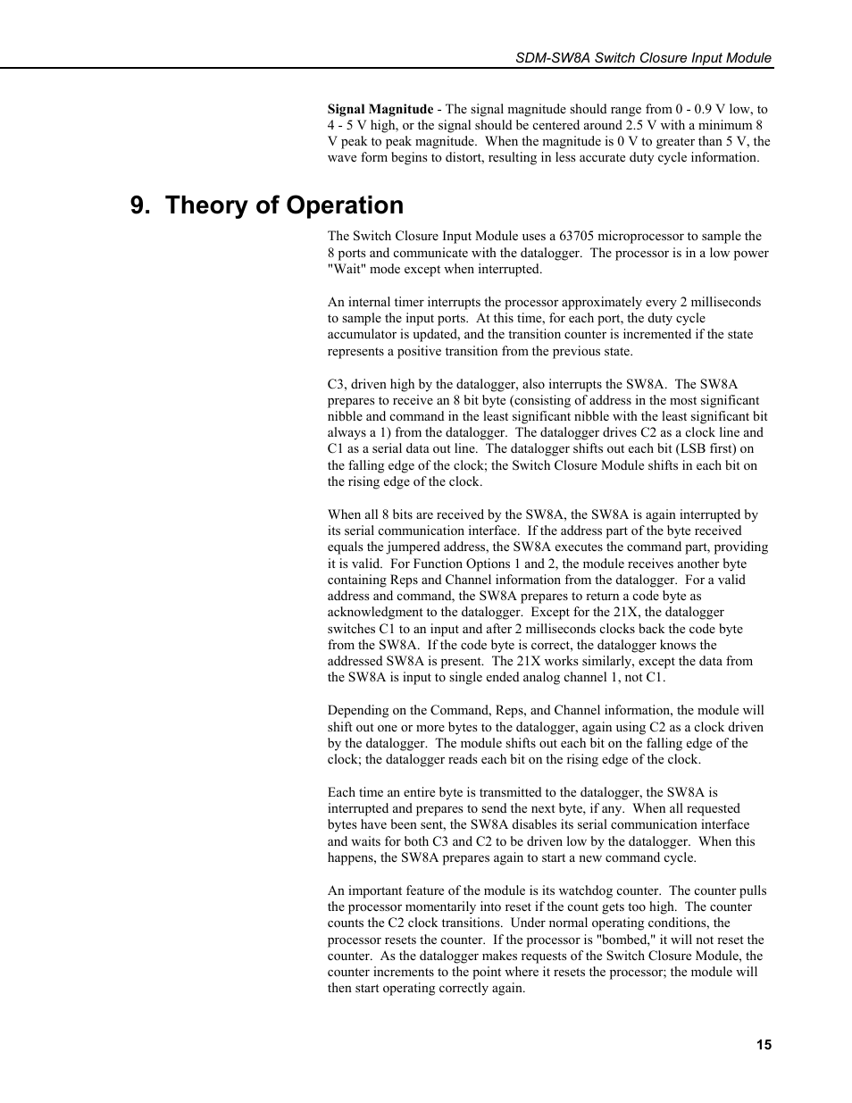 Theory of operation | Campbell Scientific SDM-SW8A 8-Channel Switch Closure Input Module User Manual | Page 19 / 28