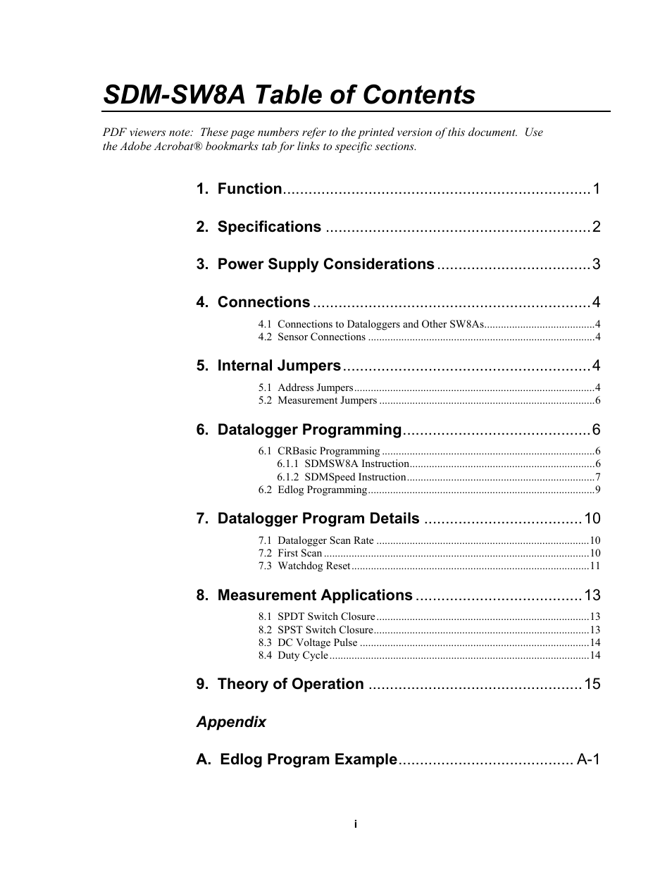 Campbell Scientific SDM-SW8A 8-Channel Switch Closure Input Module User Manual | Page 3 / 28