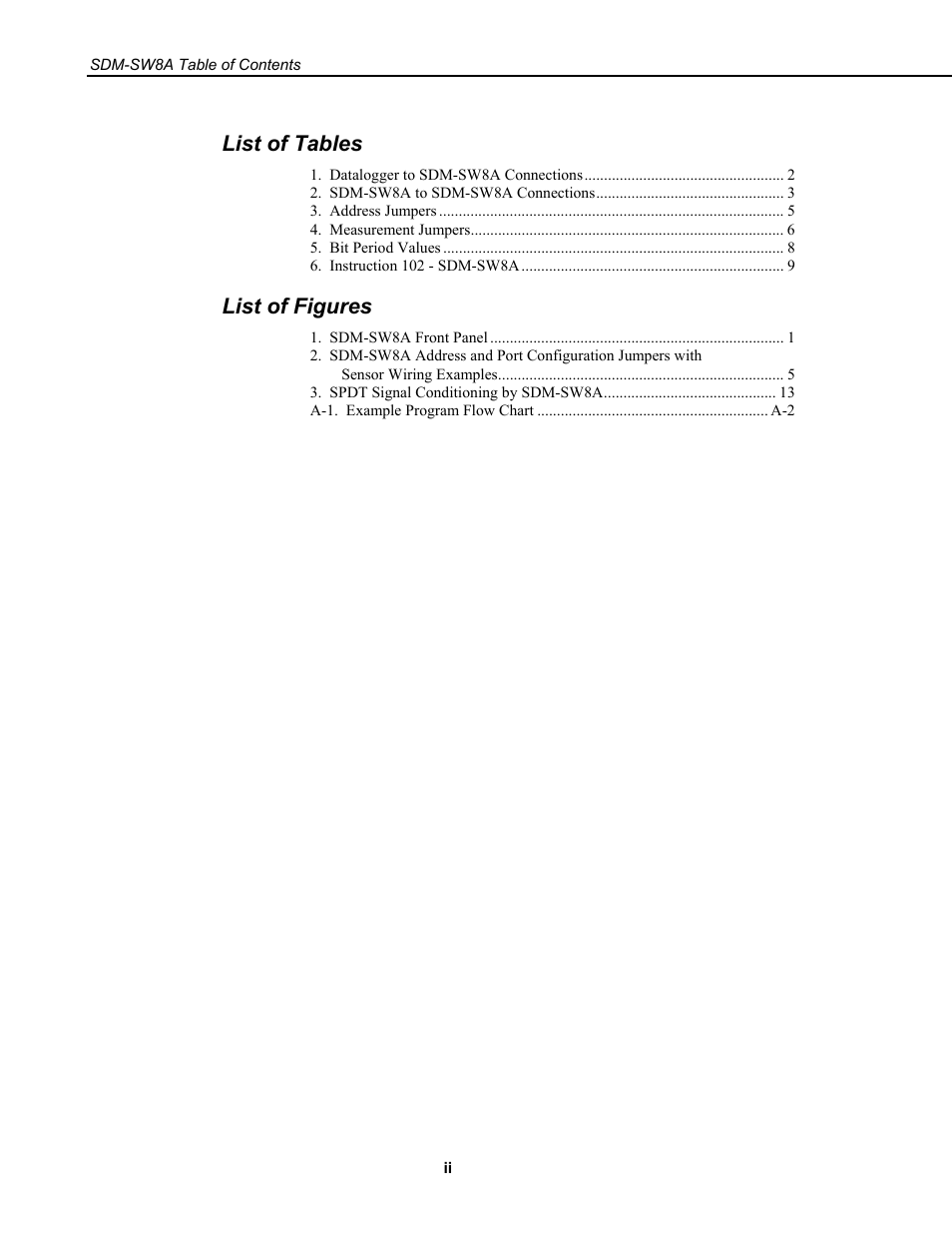 List of tables, List of figures | Campbell Scientific SDM-SW8A 8-Channel Switch Closure Input Module User Manual | Page 4 / 28