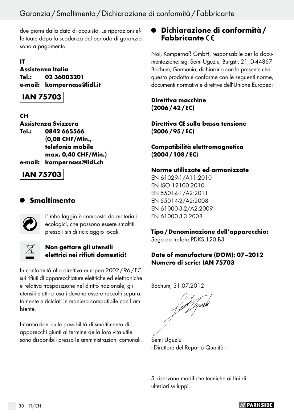 Parkside PDKS 120 B3 User Manual | Page 30 / 39