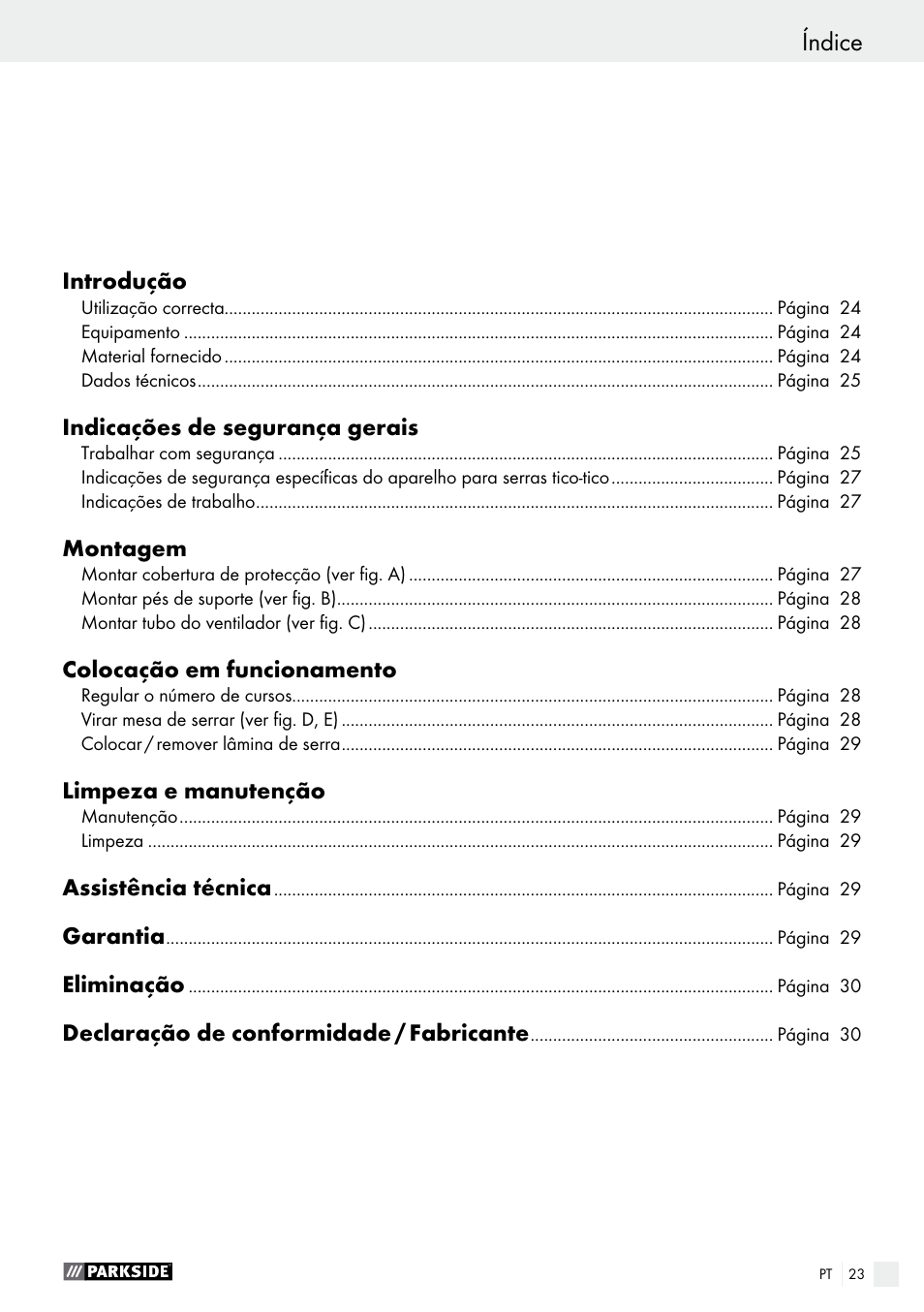 Índice | Parkside PDKS 120 B3 User Manual | Page 23 / 48