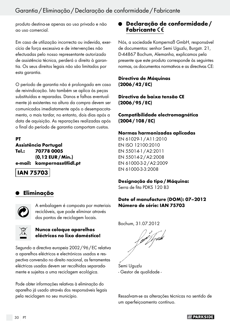 Parkside PDKS 120 B3 User Manual | Page 30 / 48