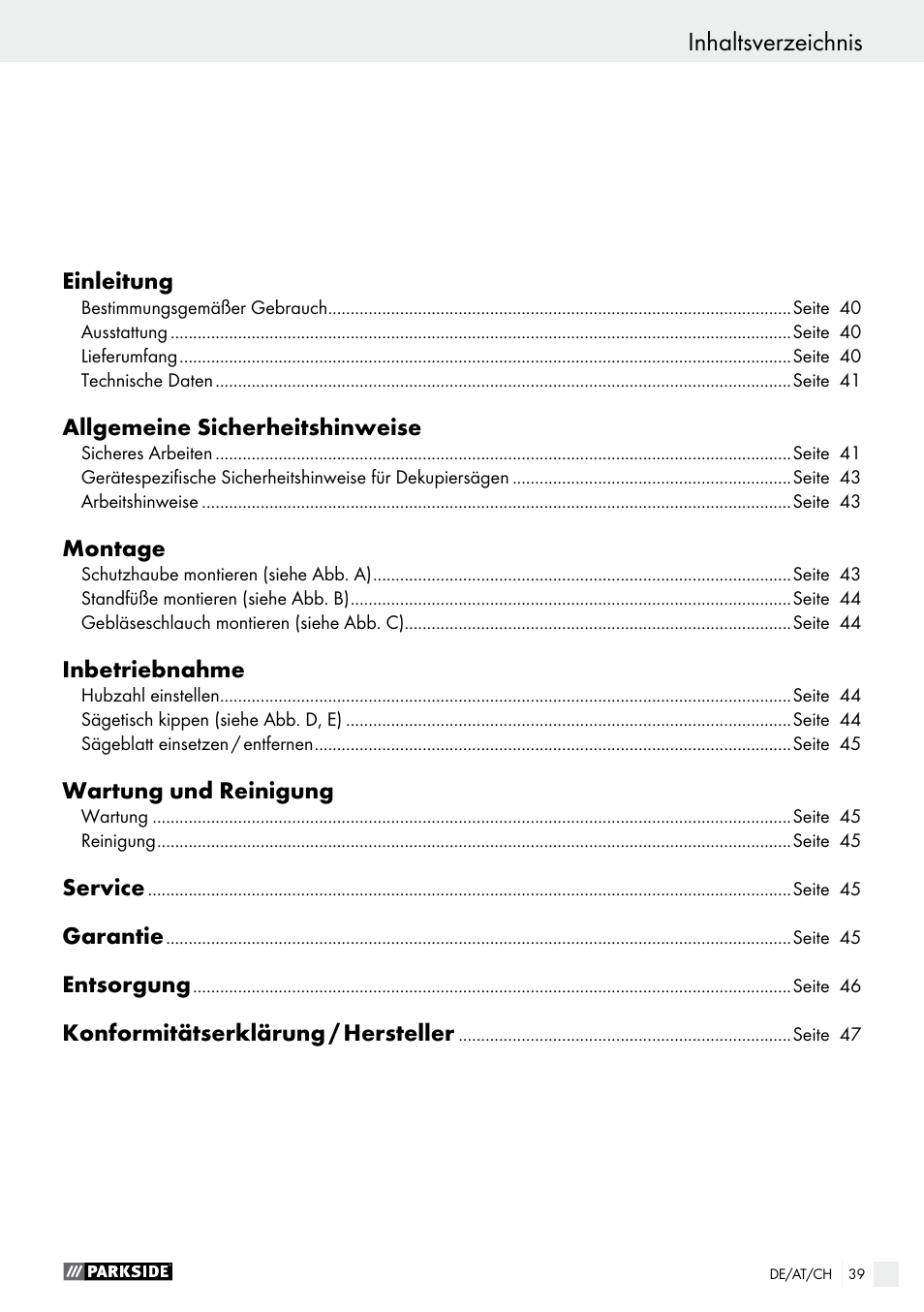 Parkside PDKS 120 B3 User Manual | Page 39 / 48
