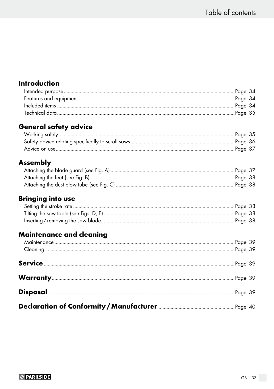 Parkside PDKS 120 B3 User Manual | Page 33 / 41