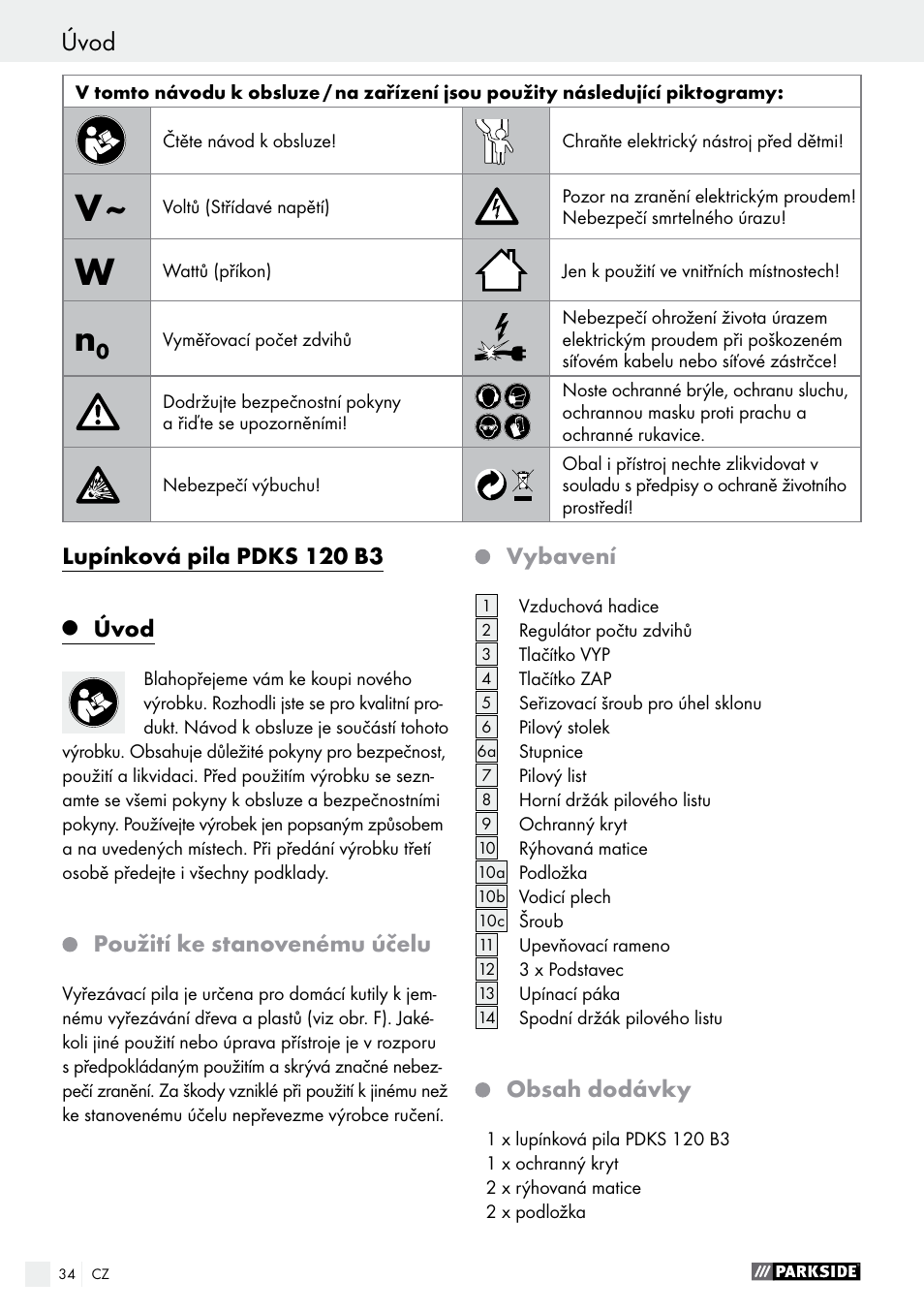 Úvod, Úvod / všeobecné bezpečnostní pokyny | Parkside PDKS 120 B3 User Manual | Page 34 / 58