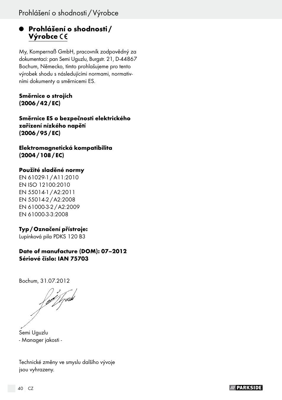 Parkside PDKS 120 B3 User Manual | Page 40 / 58