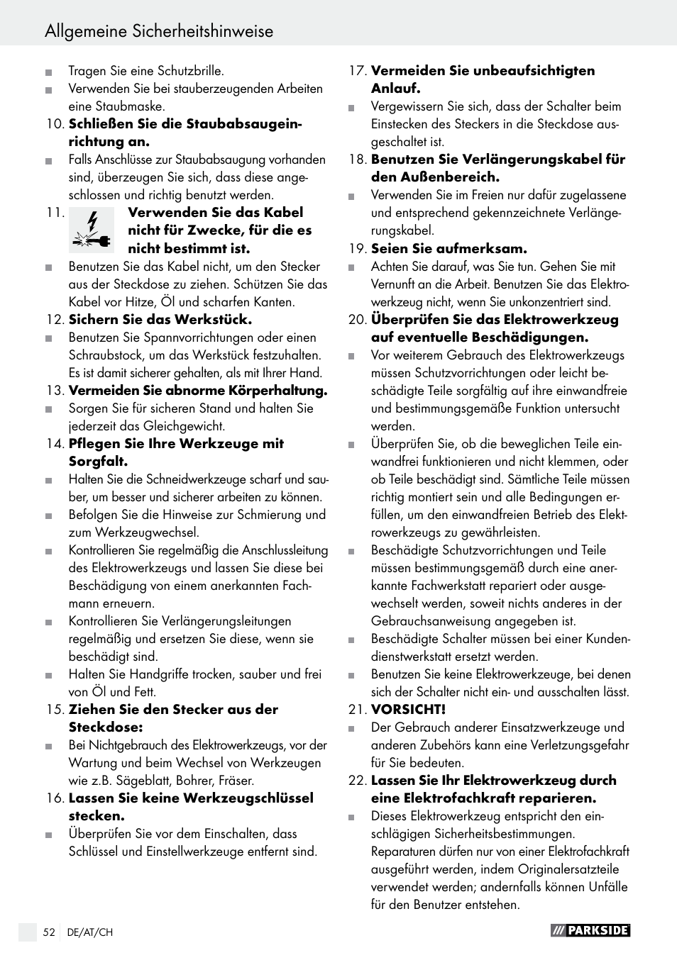 Parkside PDKS 120 B3 User Manual | Page 52 / 58