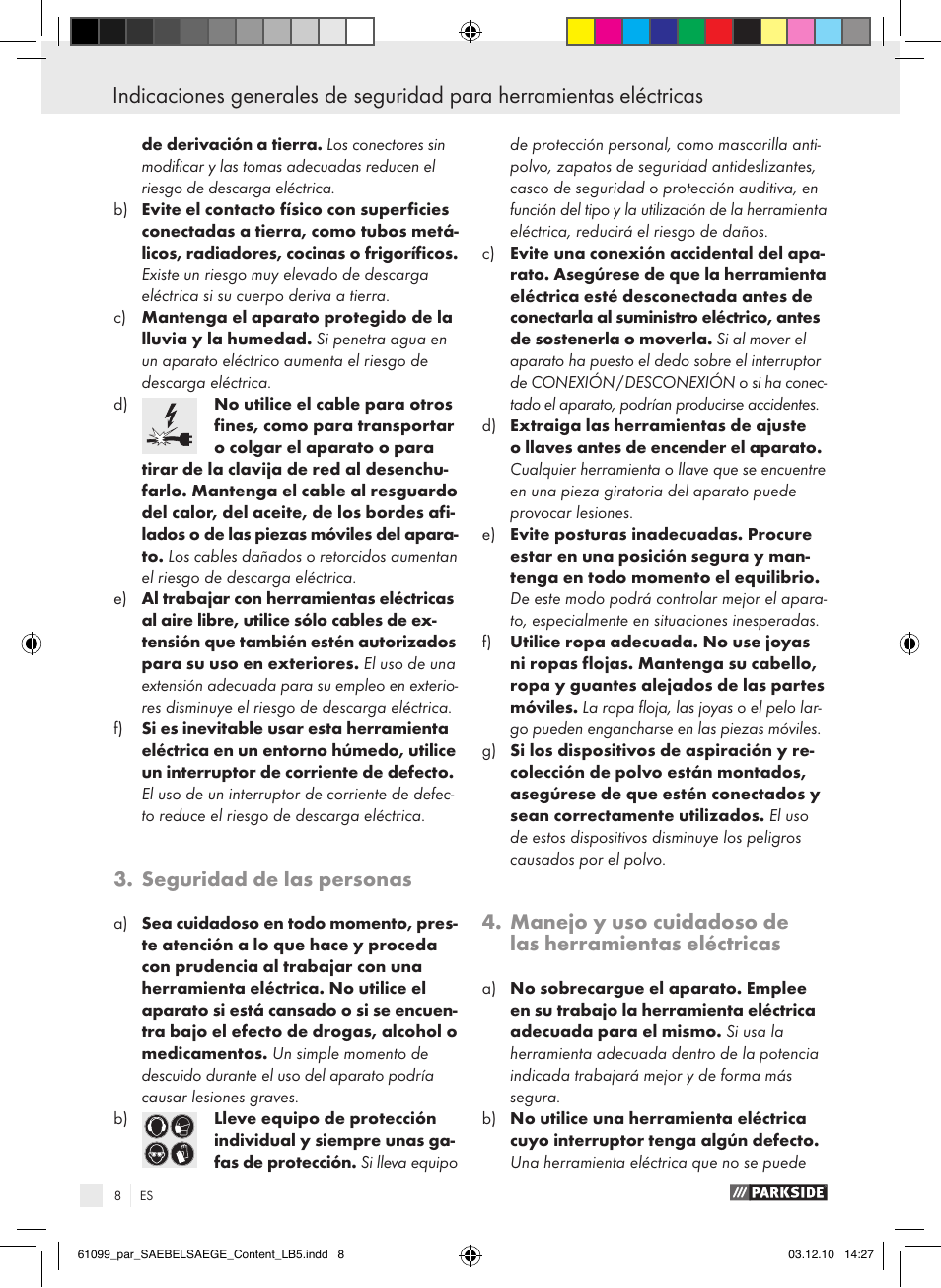 Seguridad de las personas | Parkside PFS 710 A1 User Manual | Page 8 / 52