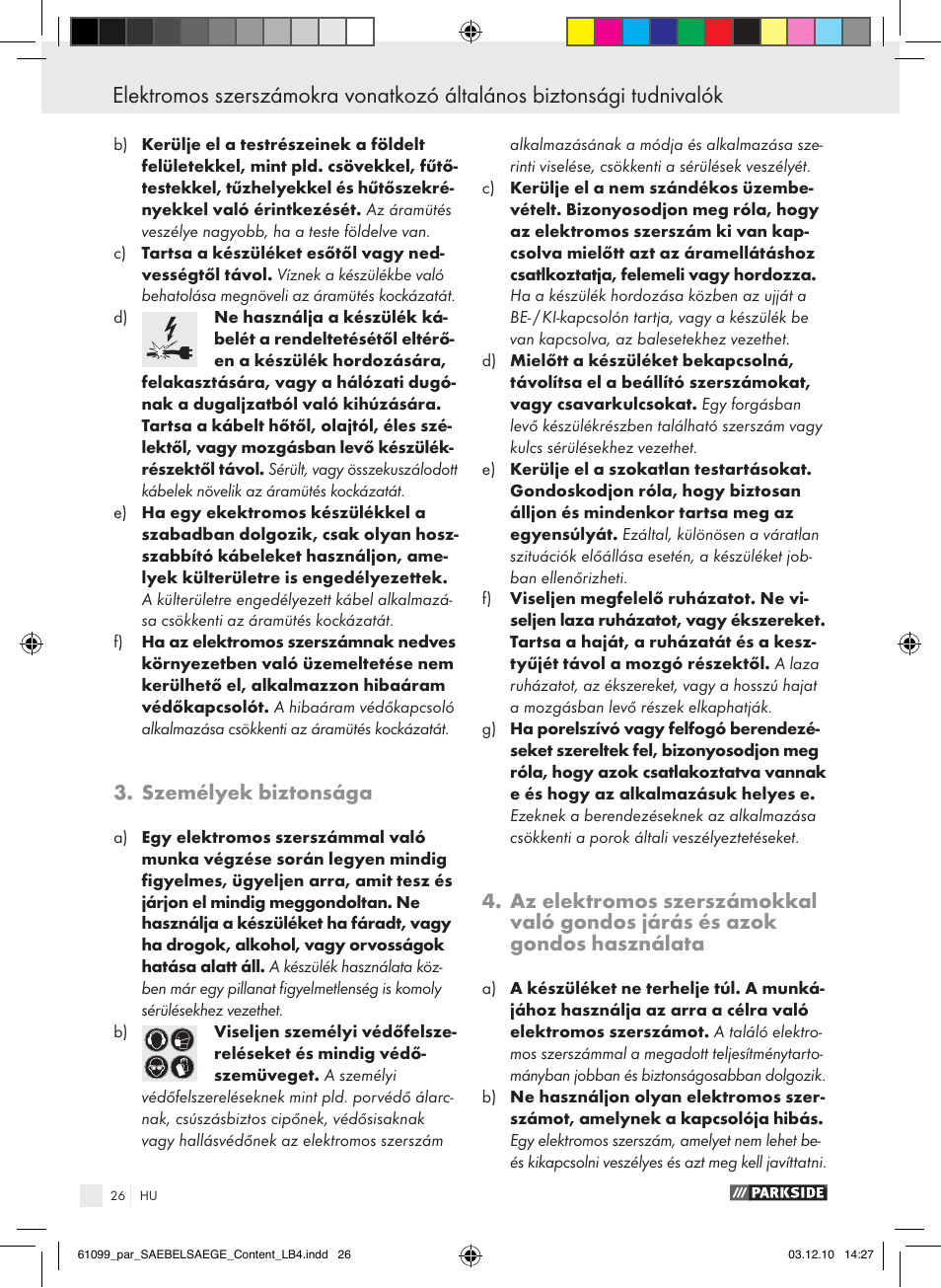 Személyek biztonsága | Parkside PFS 710 A1 User Manual | Page 26 / 68