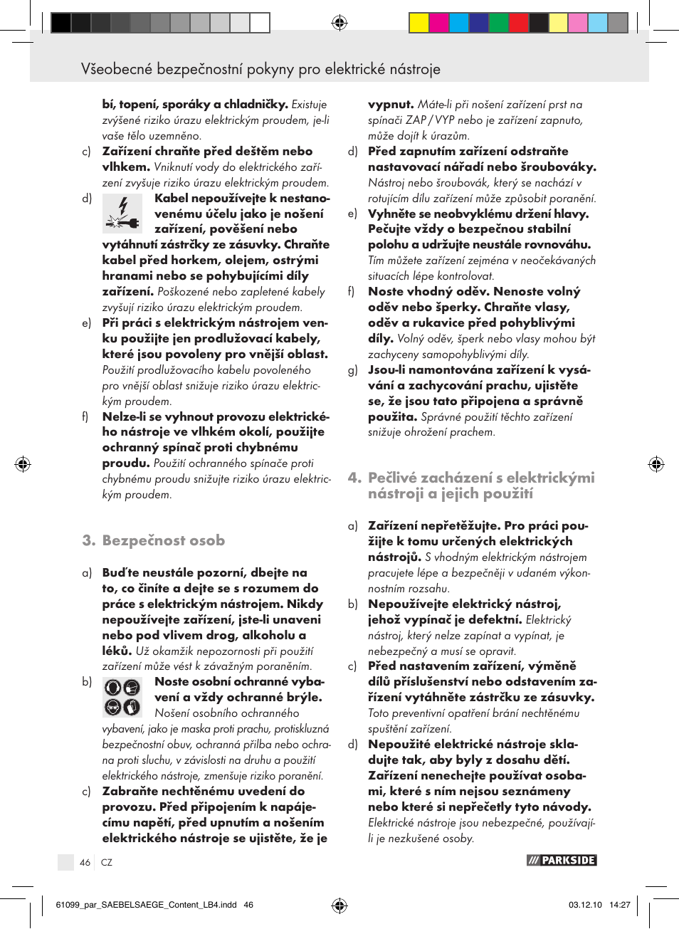 Bezpečnost osob | Parkside PFS 710 A1 User Manual | Page 46 / 68