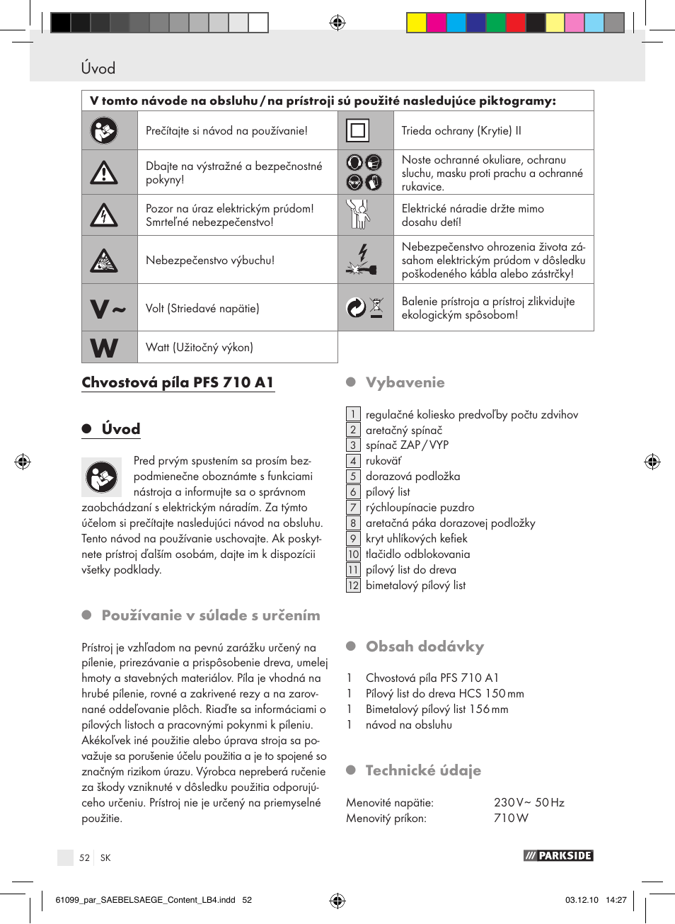 Parkside PFS 710 A1 User Manual | Page 52 / 68