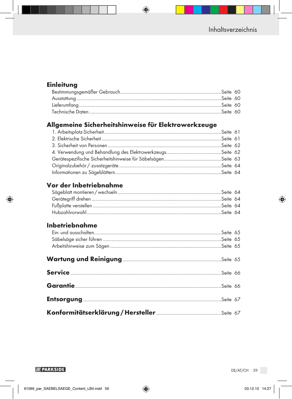 Parkside PFS 710 A1 User Manual | Page 59 / 68