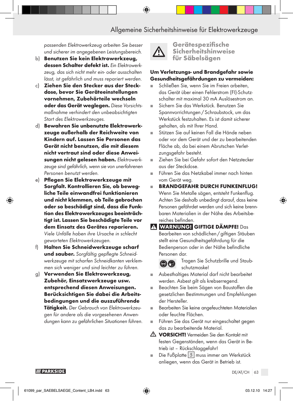 Parkside PFS 710 A1 User Manual | Page 63 / 68