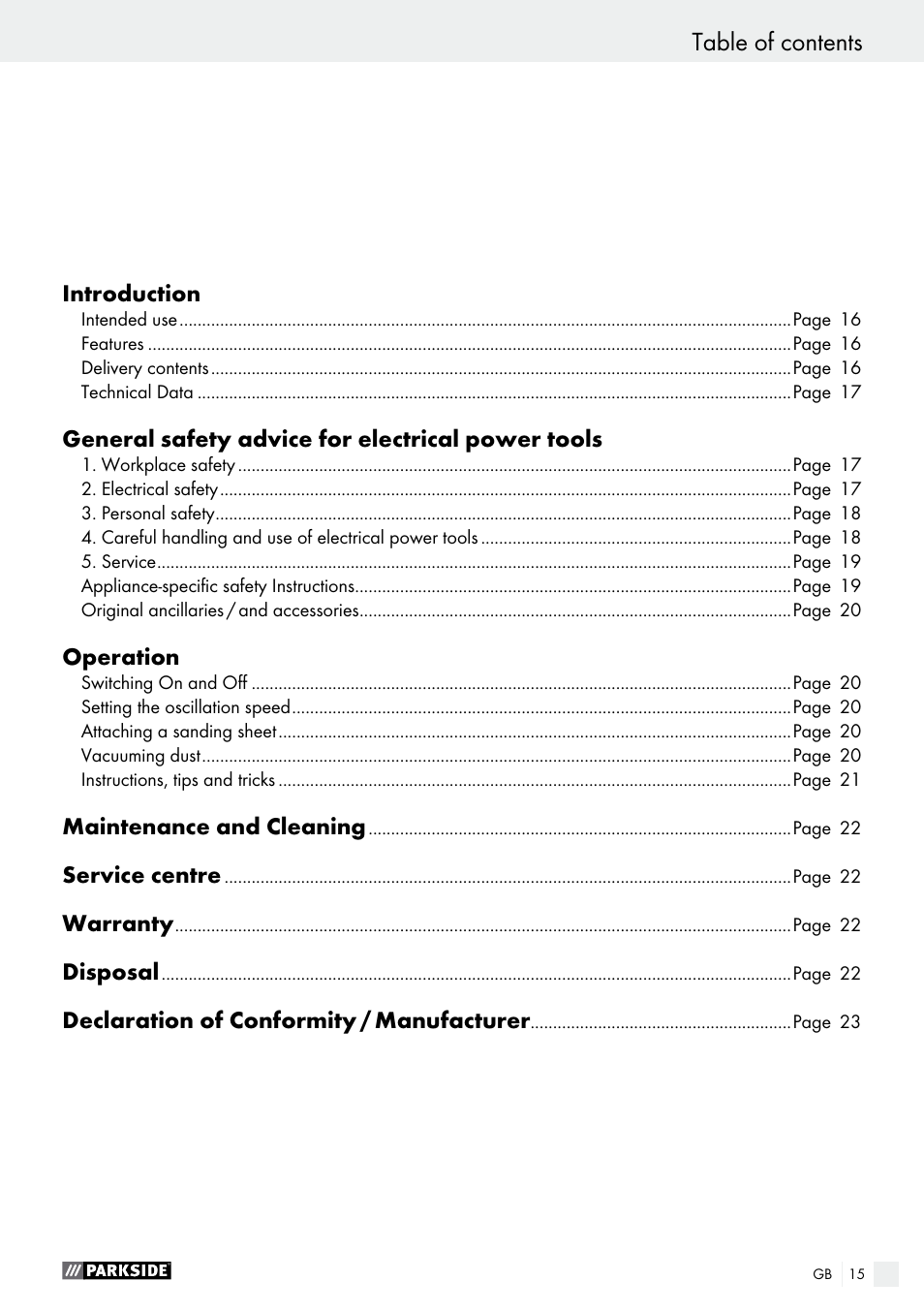 Parkside PSS 250 A1 User Manual | Page 15 / 34